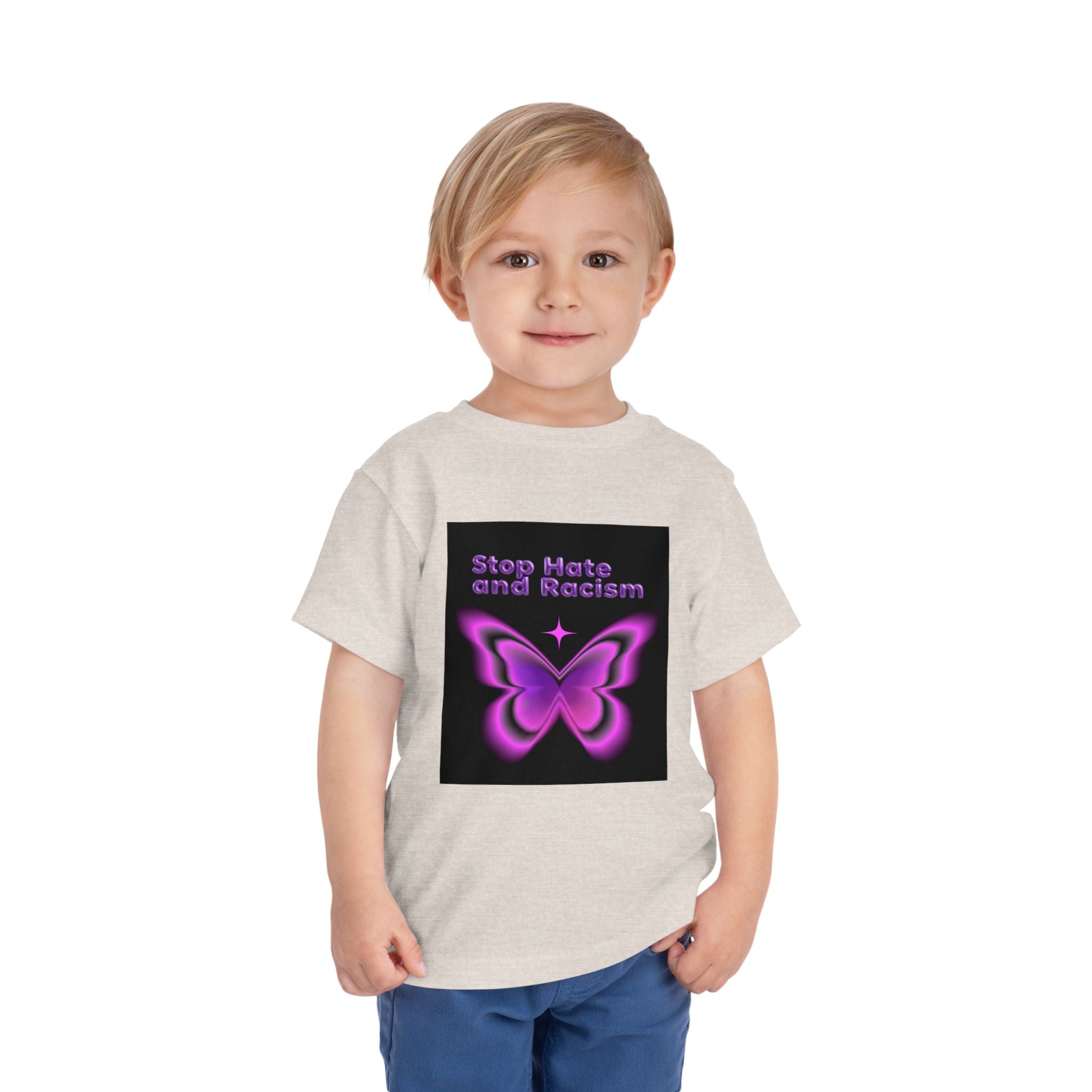 Stop Hate and Racism Toddler Tee — Purple Butterfly Anti-Racism Shirt