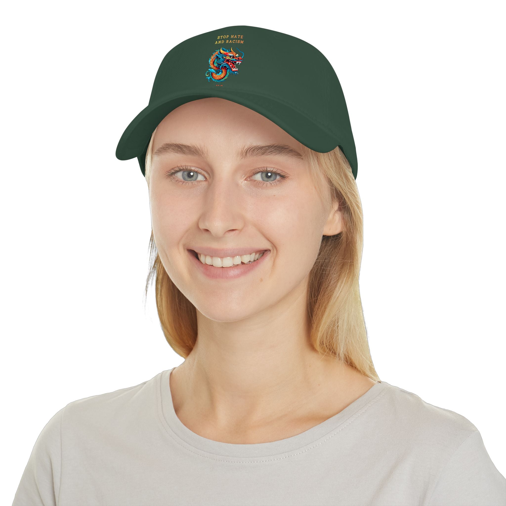 Red Dragon Baseball Cap - "Stop Hate and Racism" Embroidered Low Profile Hat