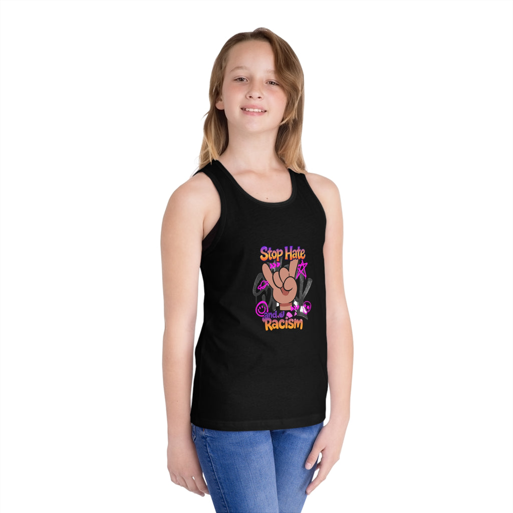 Stop Hate Racism Kids Tank Top — Peace Sign Anti-Racism Graphic