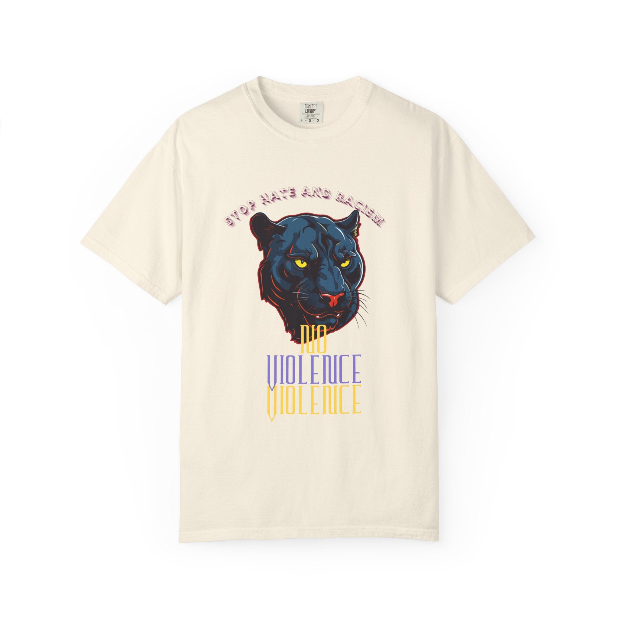 No Violence Panther T-Shirt — Graphic Animal Tee with 'No Violence' Text