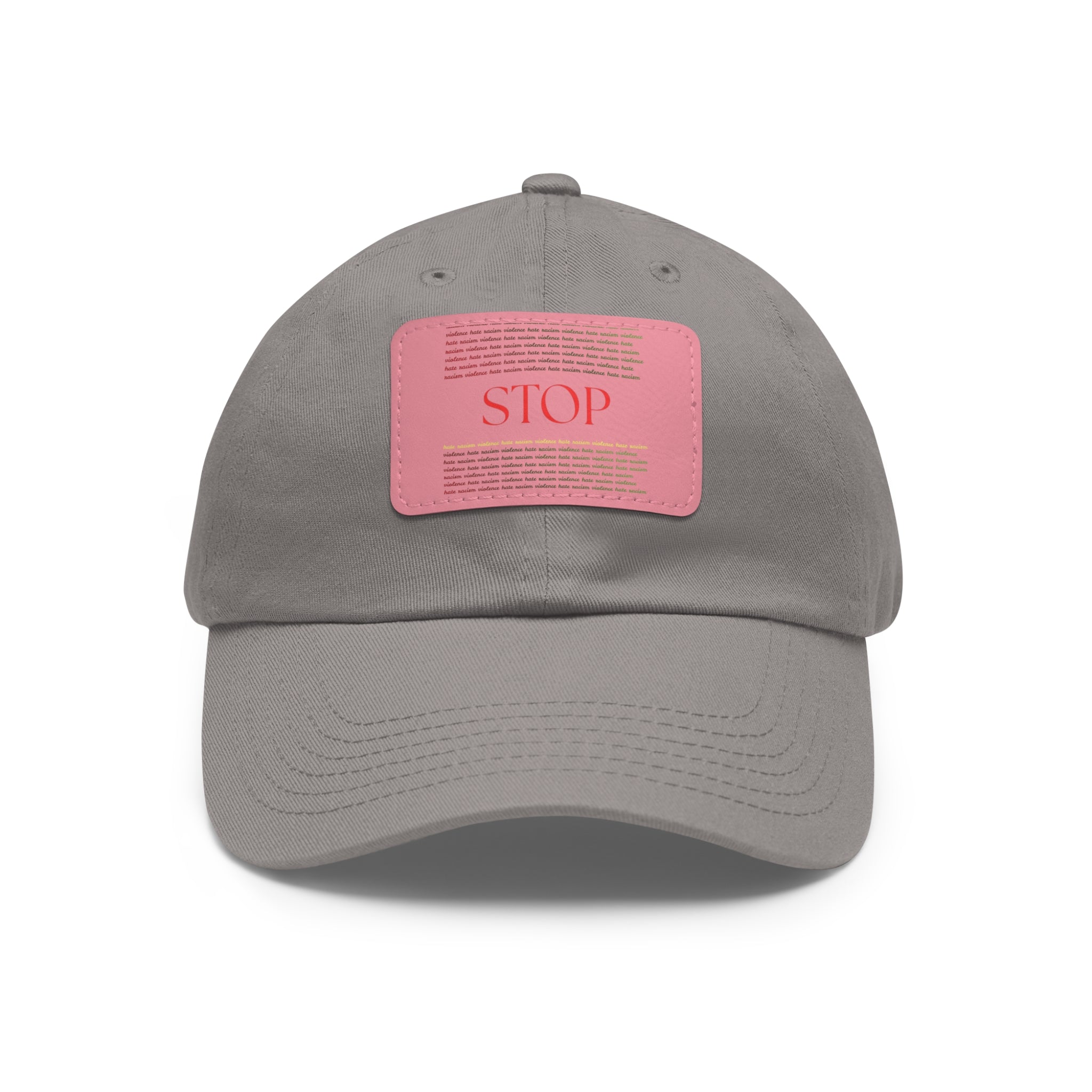 Leather Patch Dad Hat — 'STOP' Embossed Casual Baseball Cap