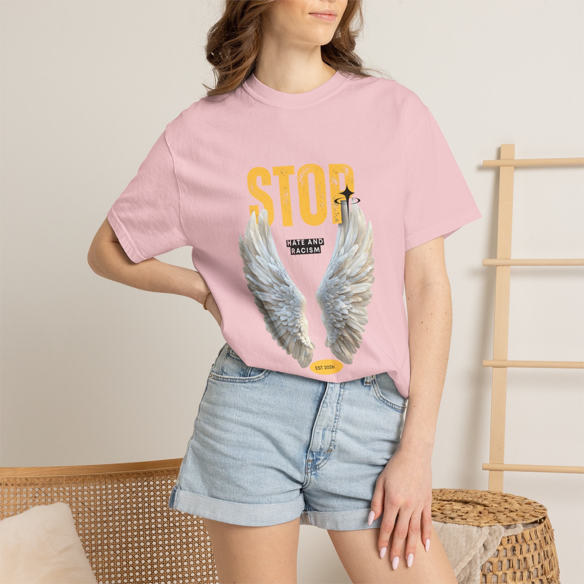Angel Wings "STOP" Graphic T‑Shirt