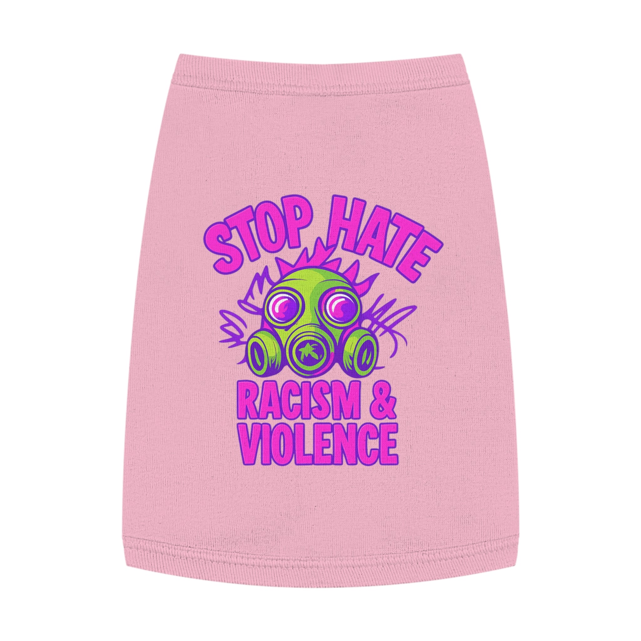 Pet Tank Top — "Stop Hate: Racism & Violence" Neon Gas Mask Anti-Racism Tee for Dogs