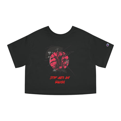 Cropped T-Shirt — "Stop Hate And Racism" Samurai Graphic