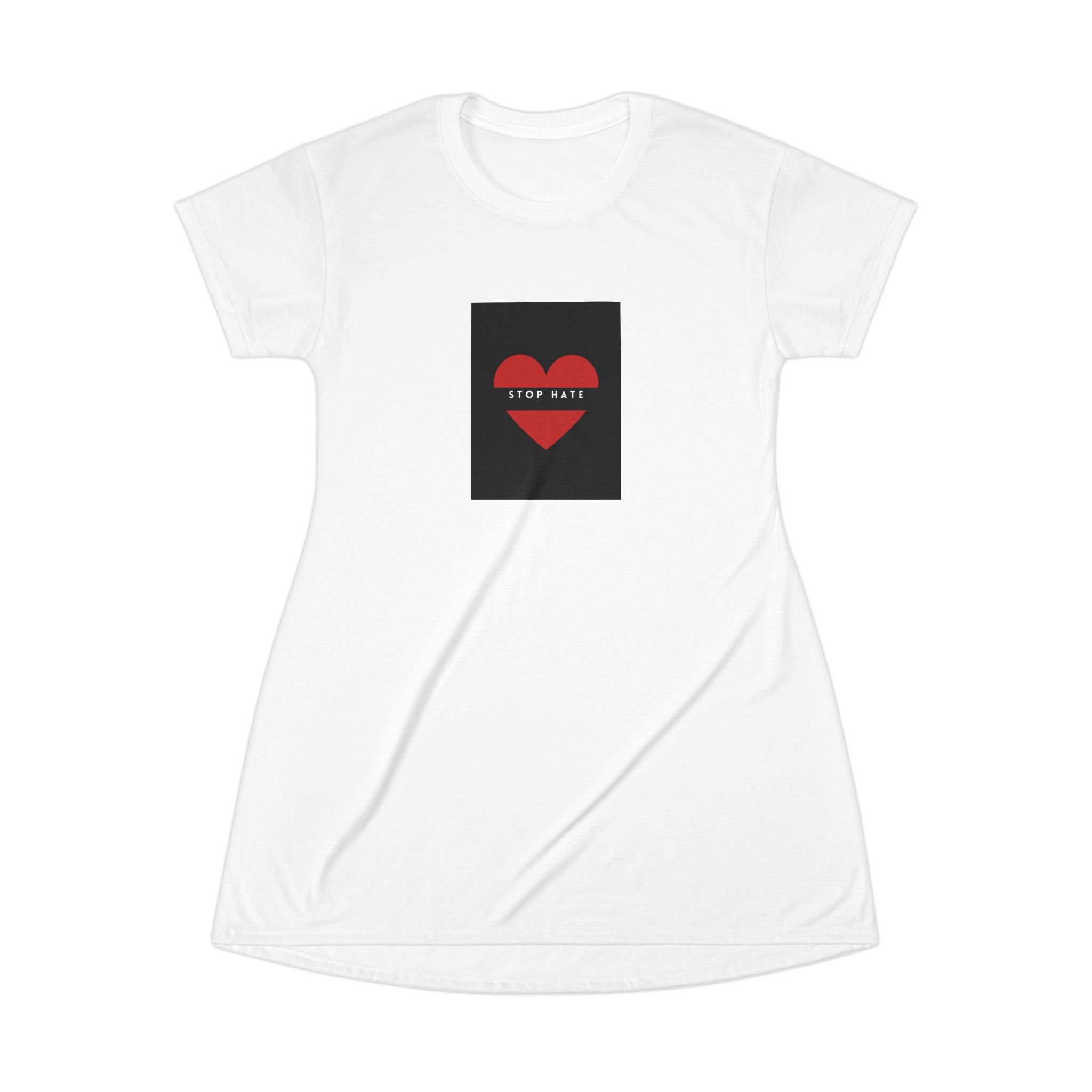Heart Graphic T‑Shirt Dress – Red Heart "Stay With" Design