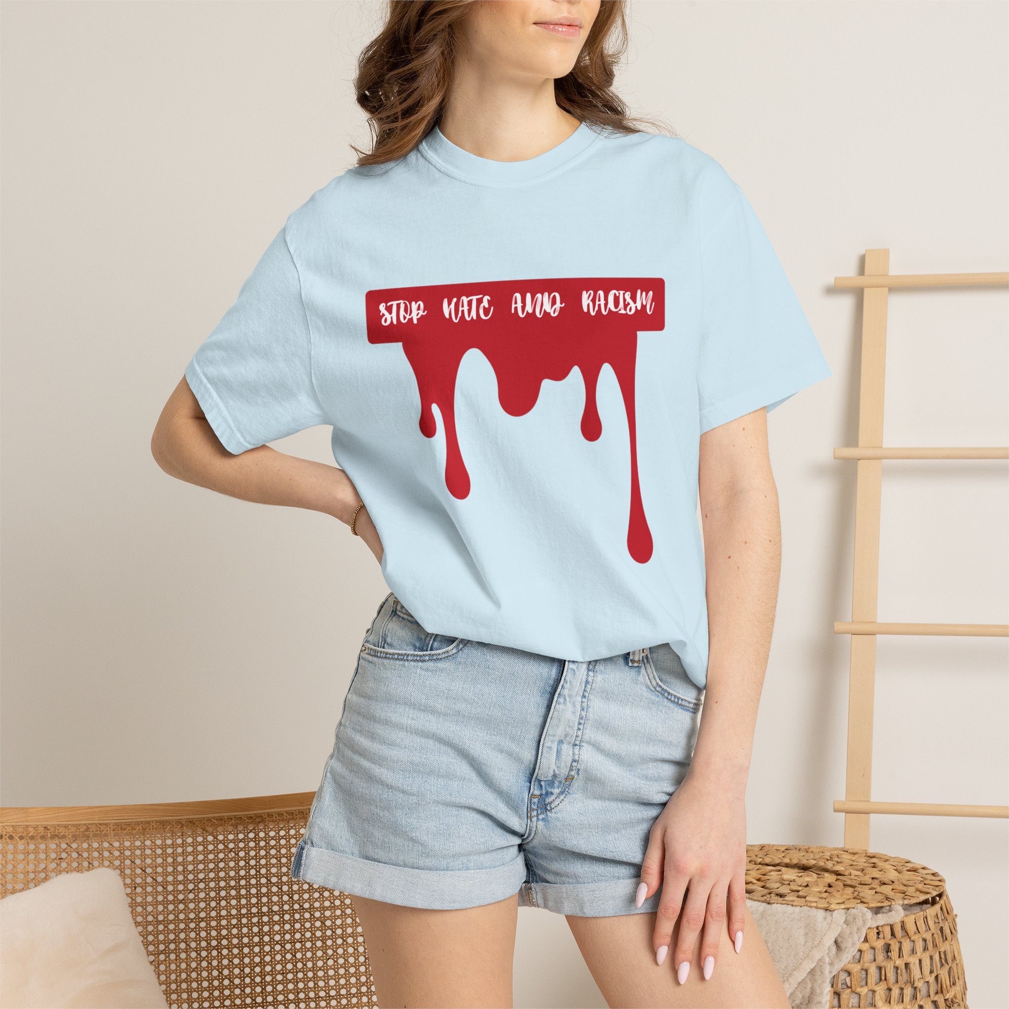 T-Shirt “Stop Hate, End Racism” Dripping Blood Graphic Tee