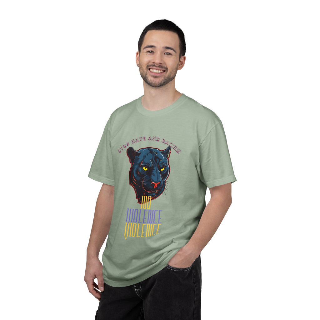 No Violence Panther T-Shirt — Graphic Animal Tee with 'No Violence' Text