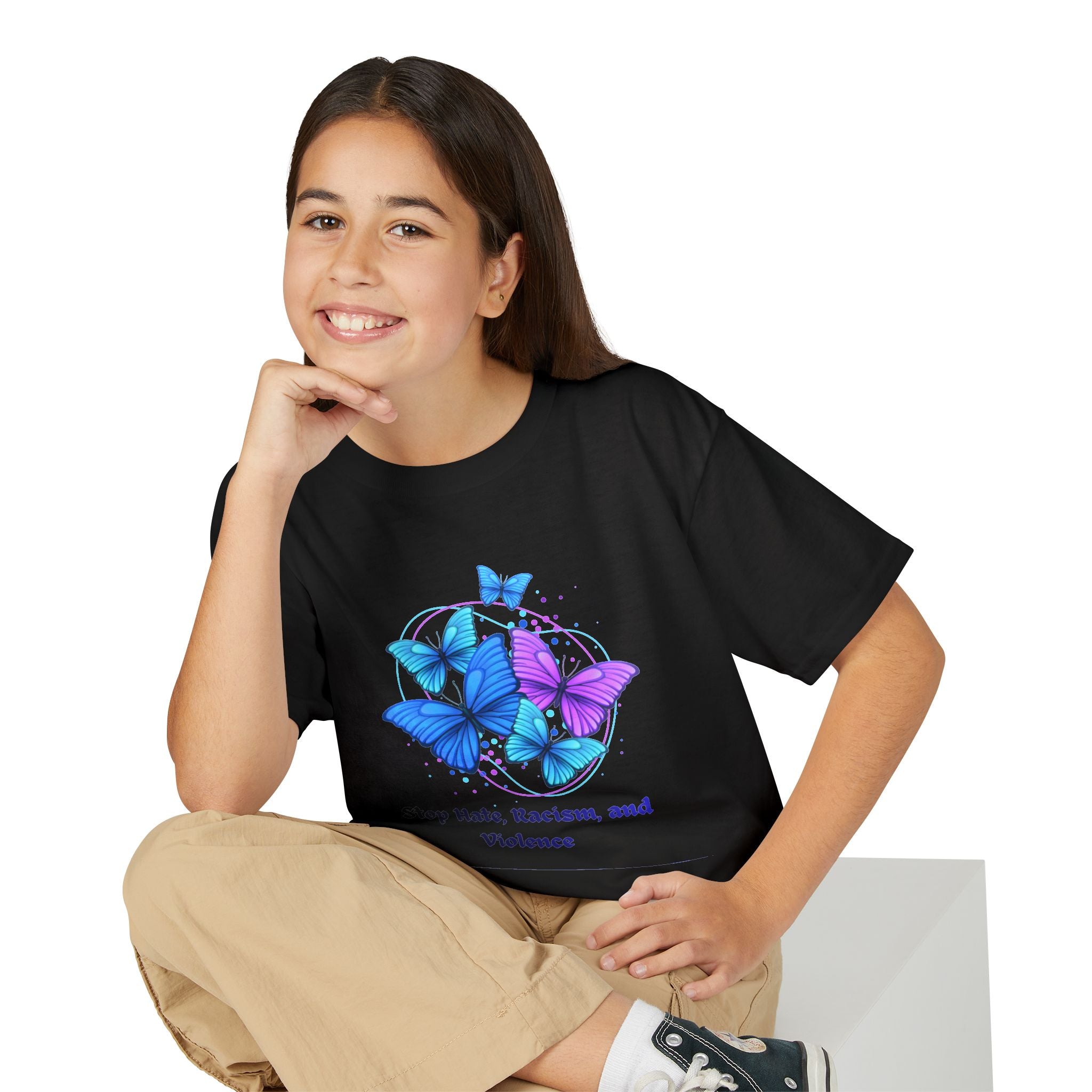 Youth Butterfly Awareness T-Shirt — "Stop Hate, Harassment, and Violence"