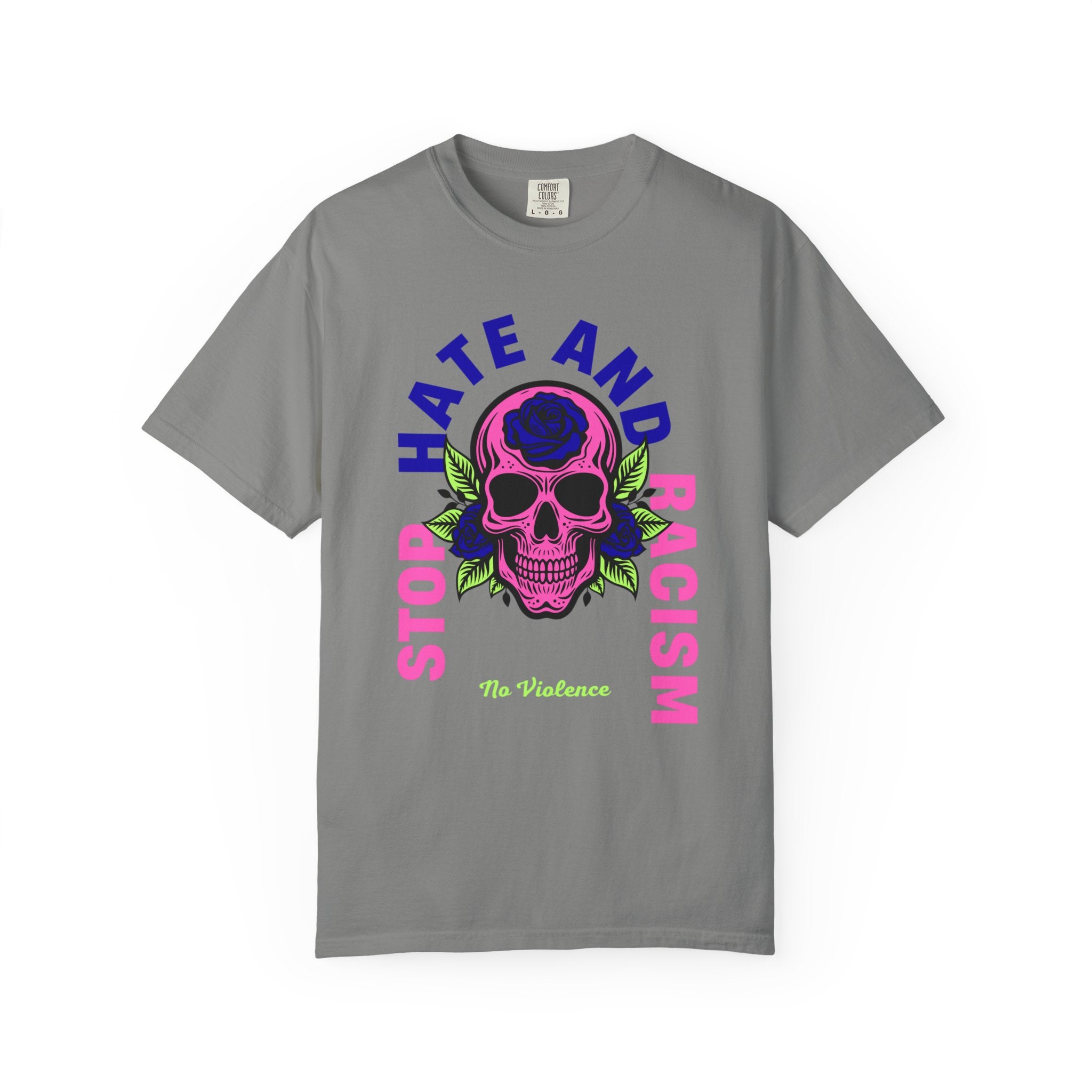 Stop Hate and Racism Skull T-Shirt — Anti-Racism Statement Tee