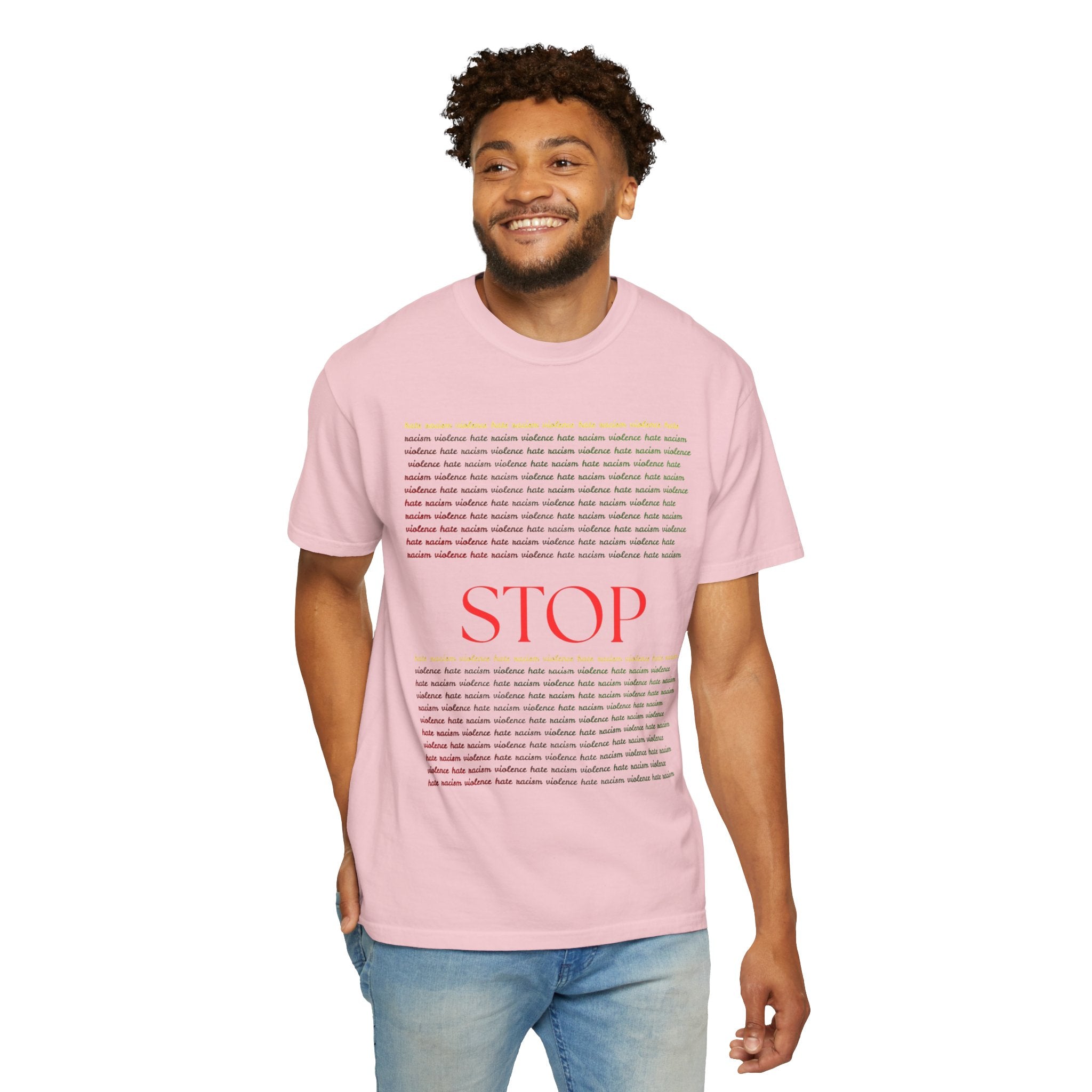 Stop Screen Tee — Black Graphic T-Shirt with Bold RED “STOP” Message
