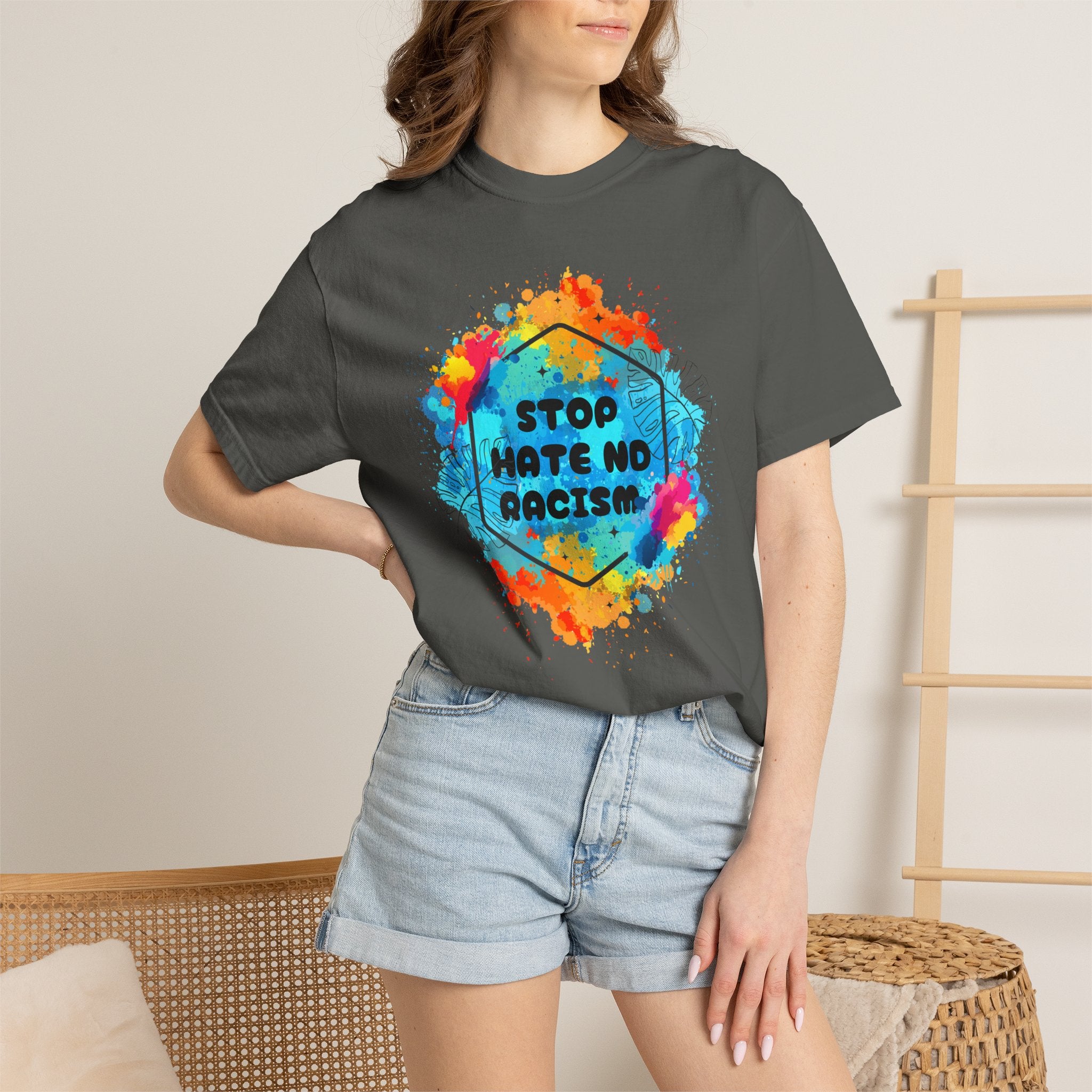 Stop Hate No Racism T-Shirt — Colorful Anti-Racism Statement Tee