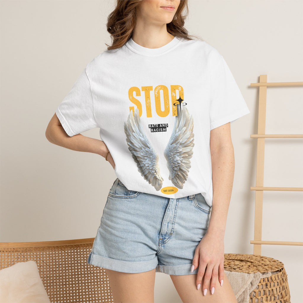 Angel Wings "STOP" Graphic T‑Shirt