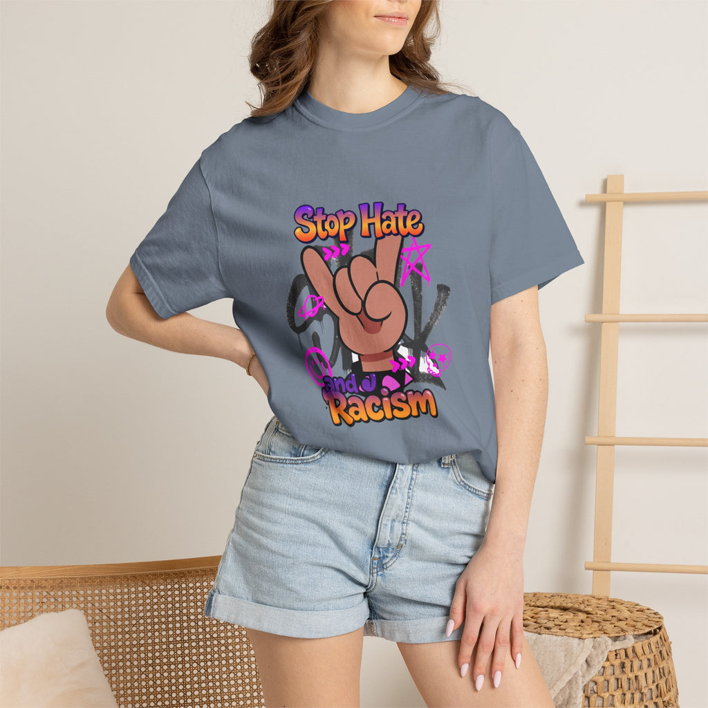 Stop Hate and Racism Graphic T-Shirt – Anti-Racism Solidarity Tee
