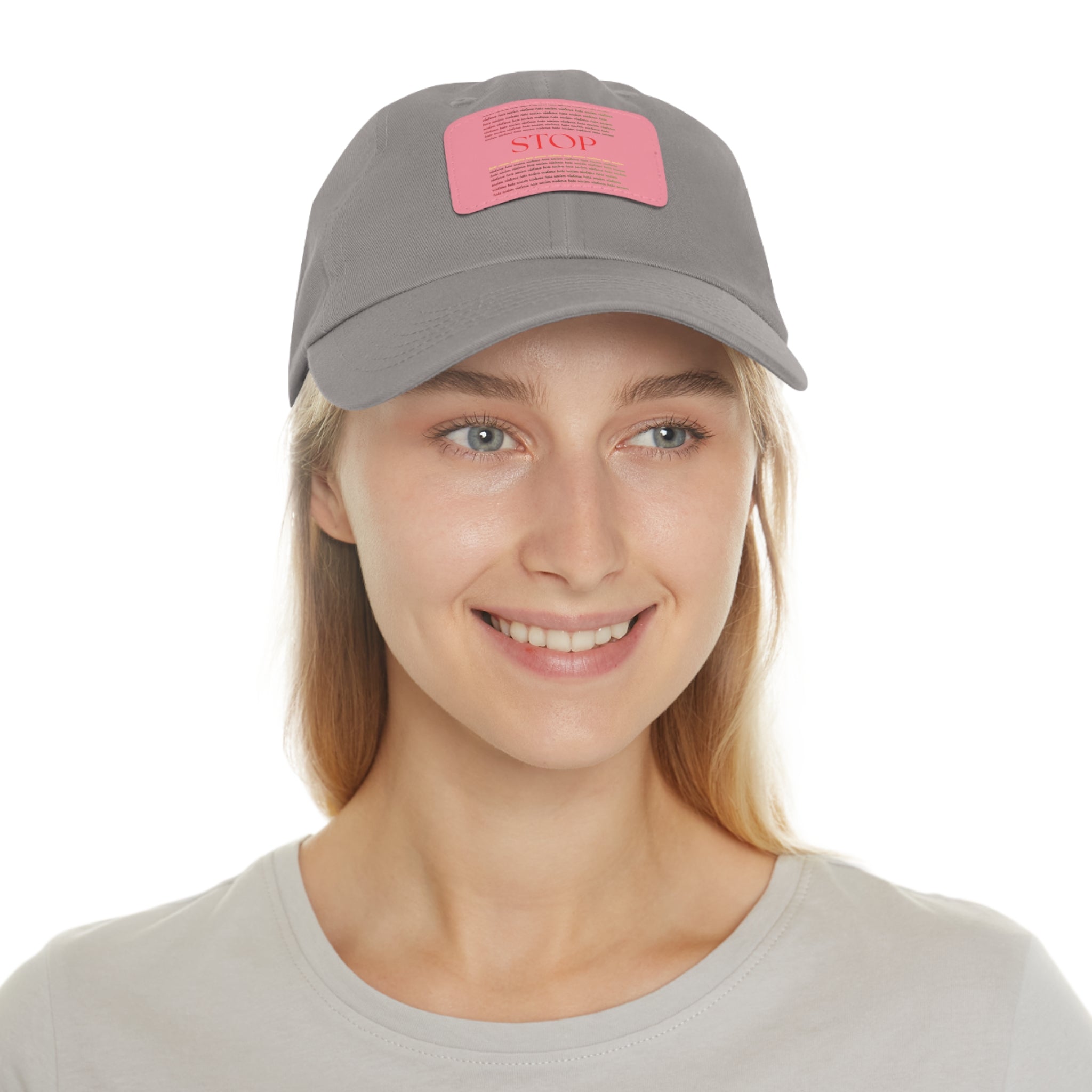 Leather Patch Dad Hat — 'STOP' Embossed Casual Baseball Cap