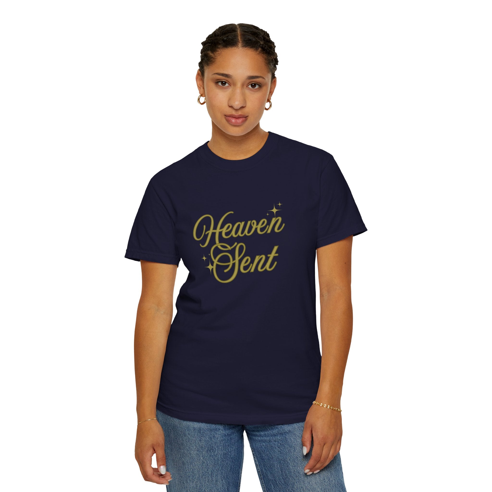 Heaven Sent Graphic Tee – Script Text Logo Cotton T-Shirt