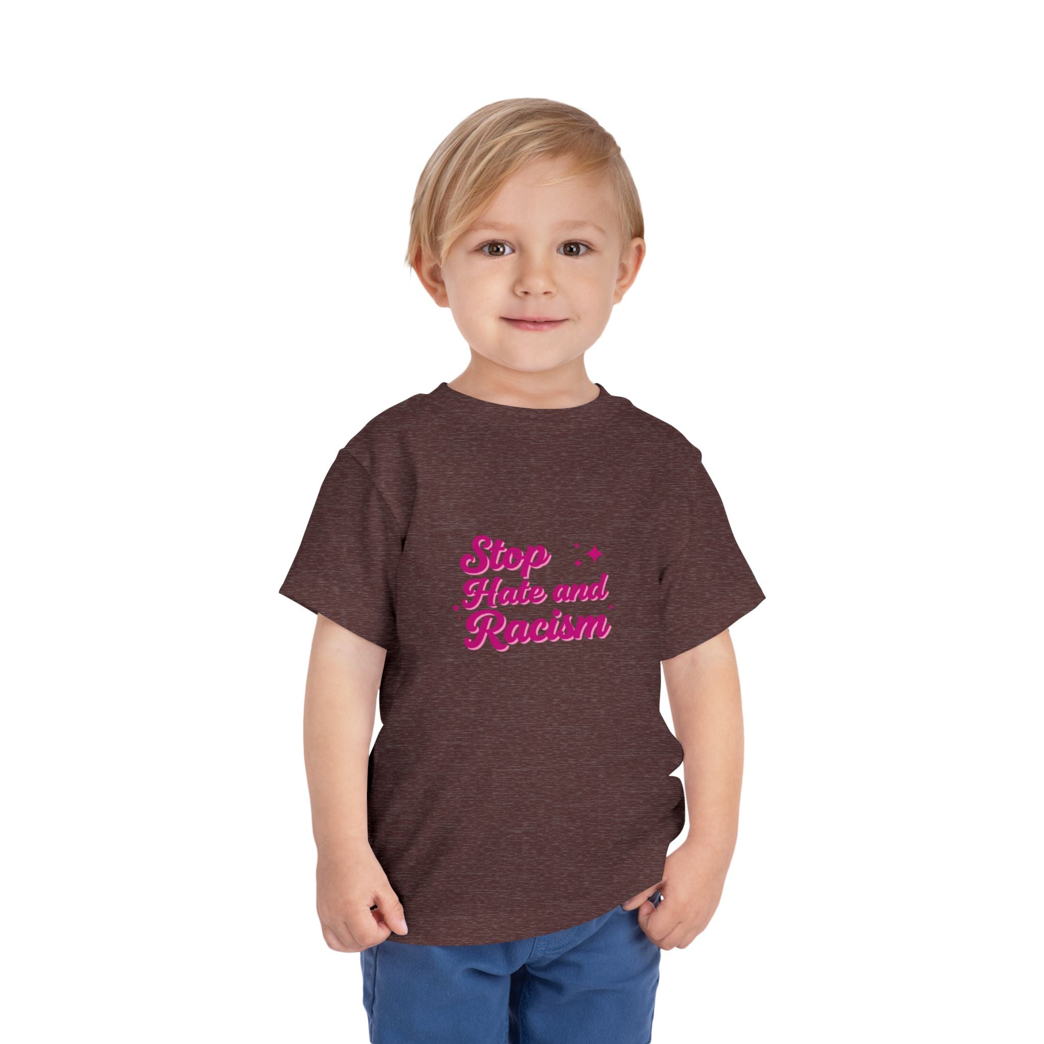 Toddler Tee "Stop Hate and Racism" — Pink Social Justice Kids Shirt