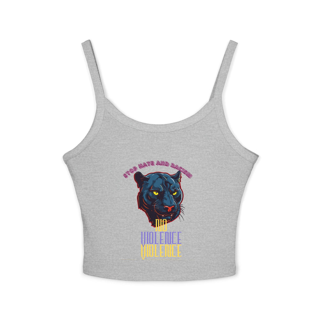 Panther Graphic Crop Tank — "No Violence, No Violence" Women's Spaghetti Strap Tank