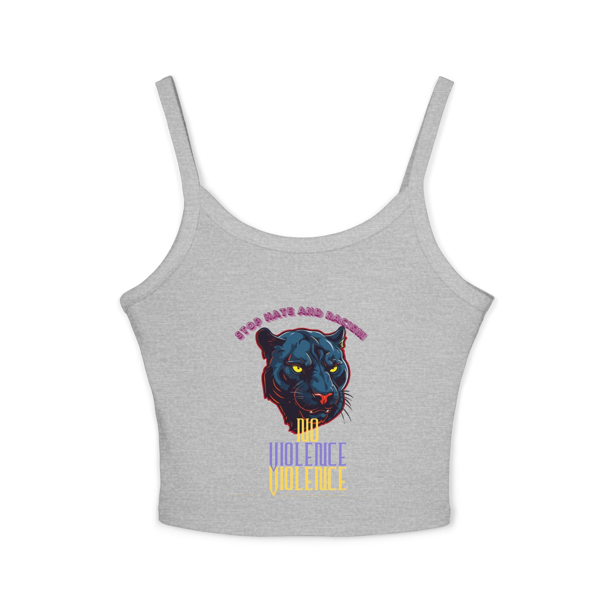 Panther Graphic Crop Tank — "No Violence, No Violence" Women's Spaghetti Strap Tank