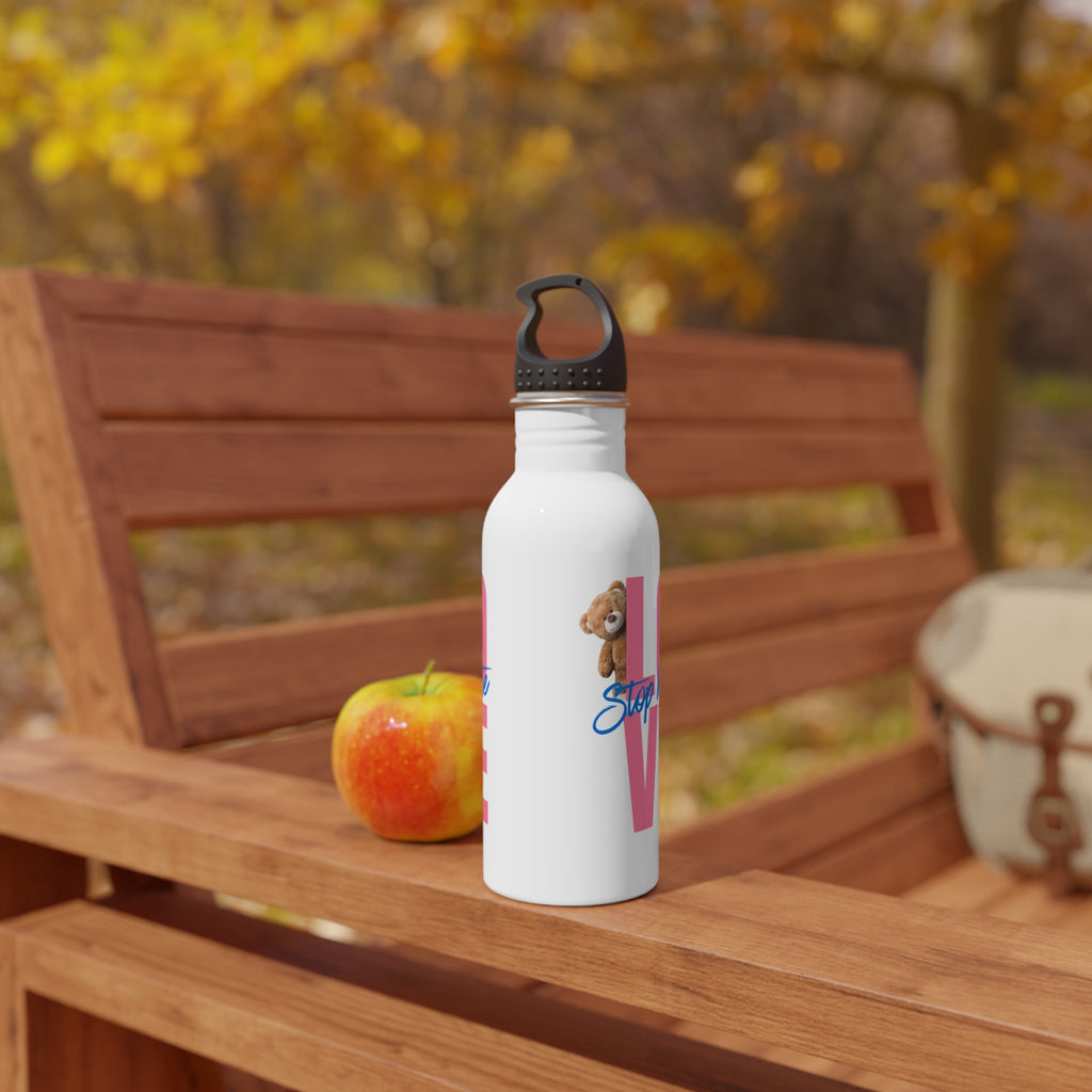 Stainless Water Bottle — 'LOVE Stop Hate' Pink Teddy Anti-Hate Bottle