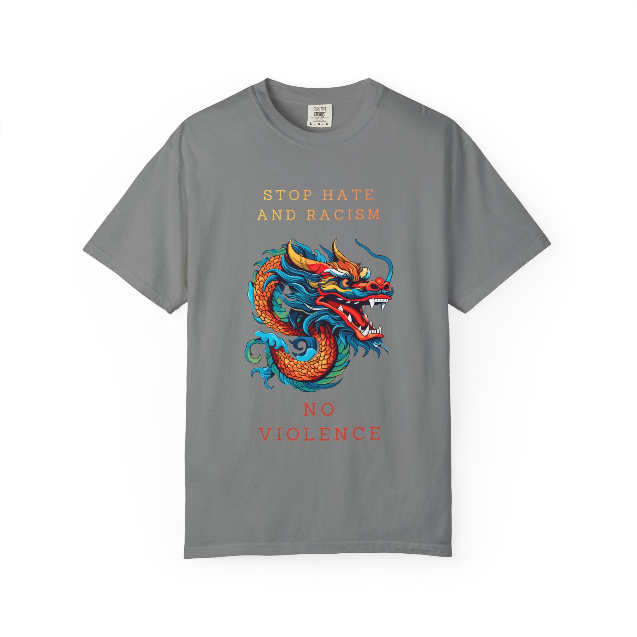 T-Shirt — 'Stop Hate and Racism, No Violence' Dragon Graphic Tee