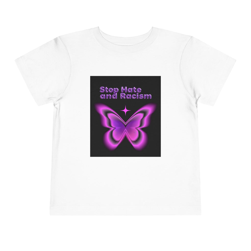 Stop Hate and Racism Toddler Tee — Purple Butterfly Anti-Racism Shirt