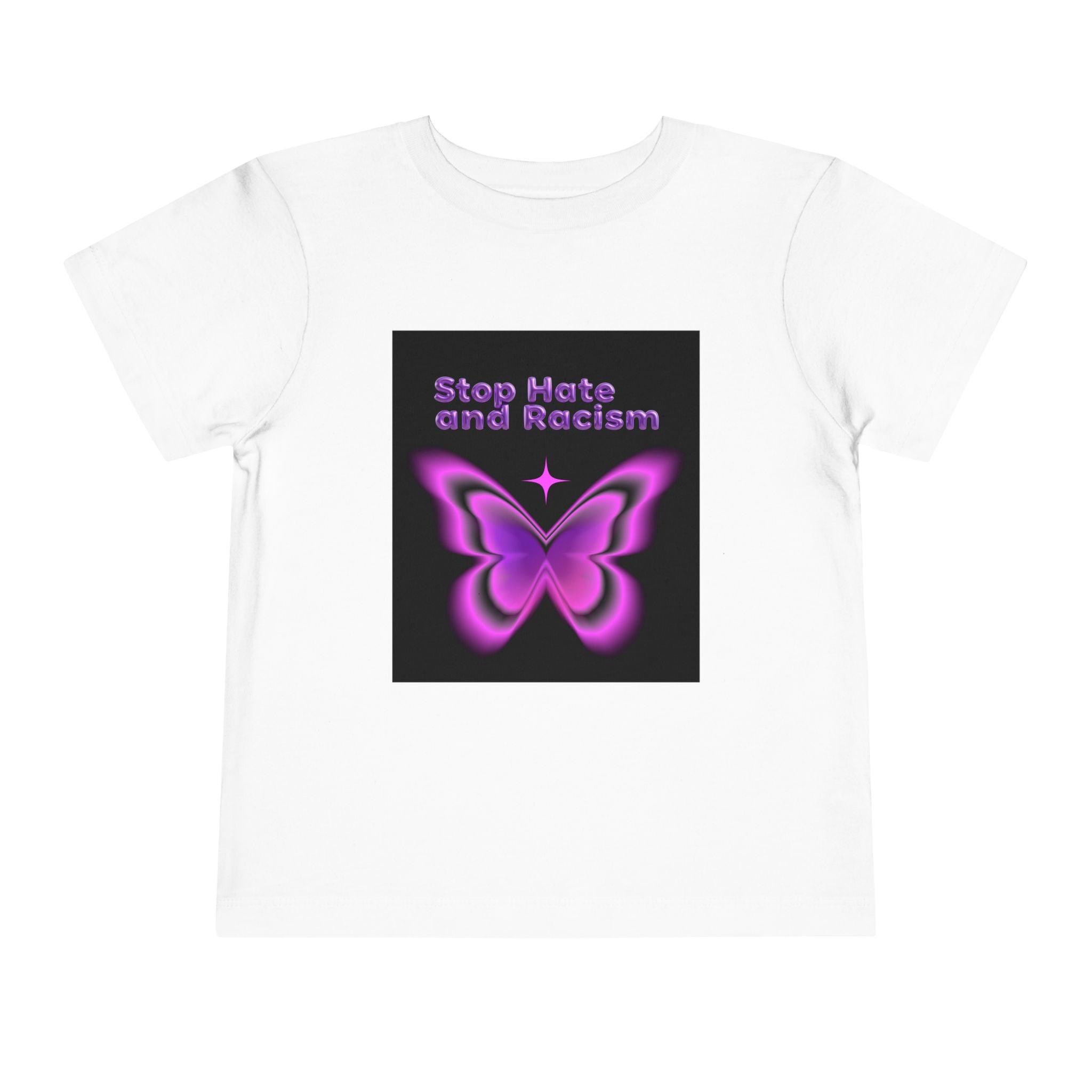 Stop Hate and Racism Toddler Tee — Purple Butterfly Anti-Racism Shirt
