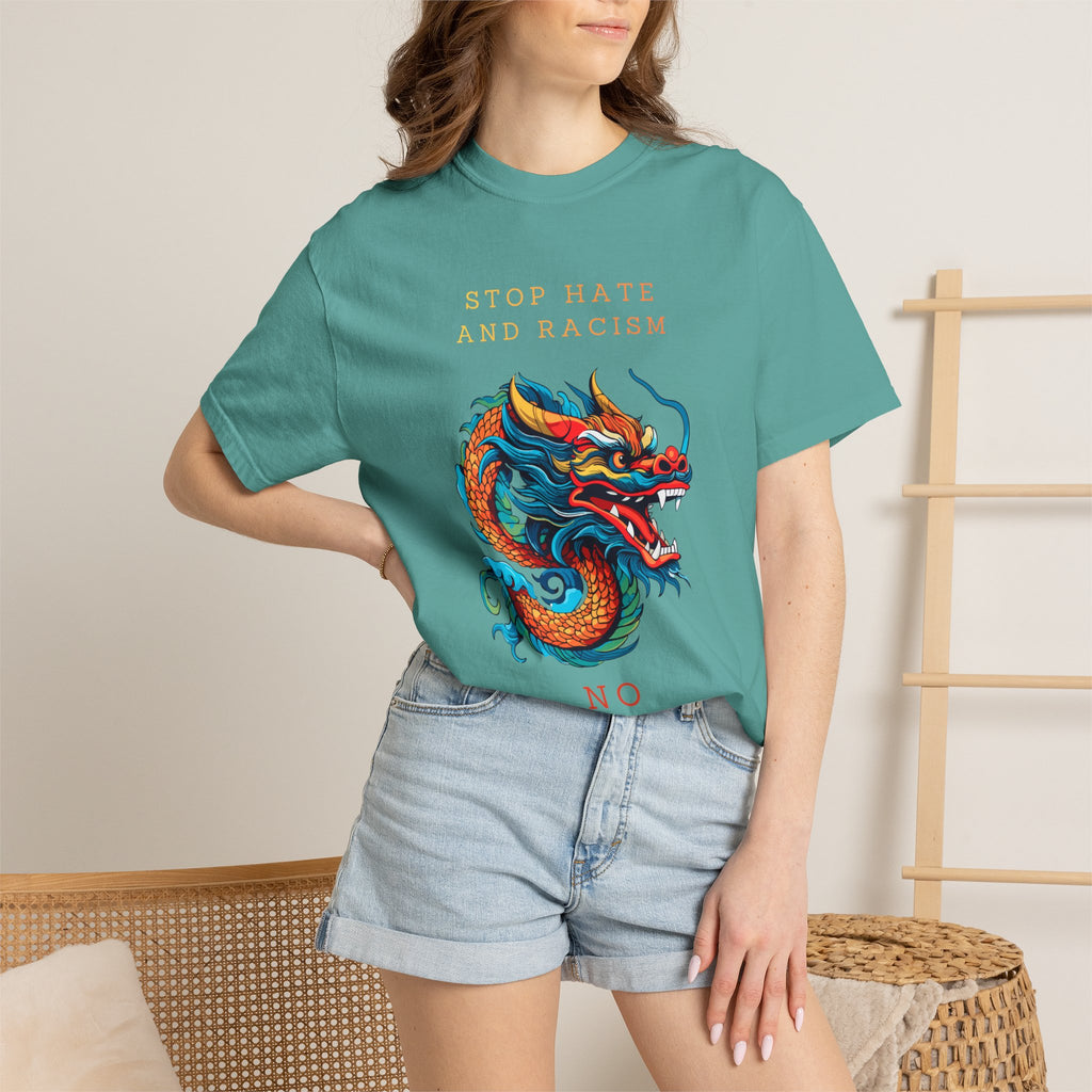 T-Shirt — 'Stop Hate and Racism, No Violence' Dragon Graphic Tee