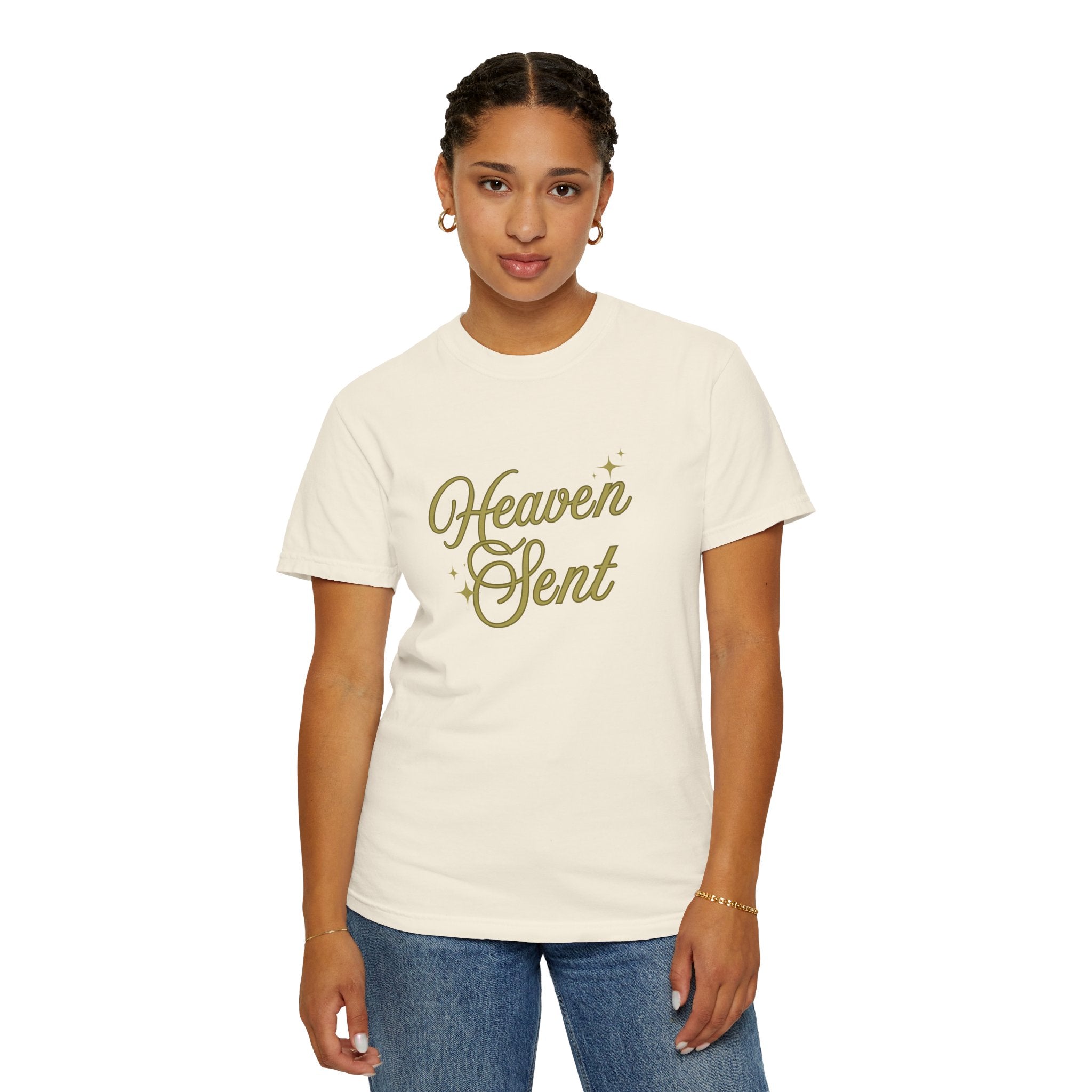 Heaven Sent Graphic Tee – Script Text Logo Cotton T-Shirt
