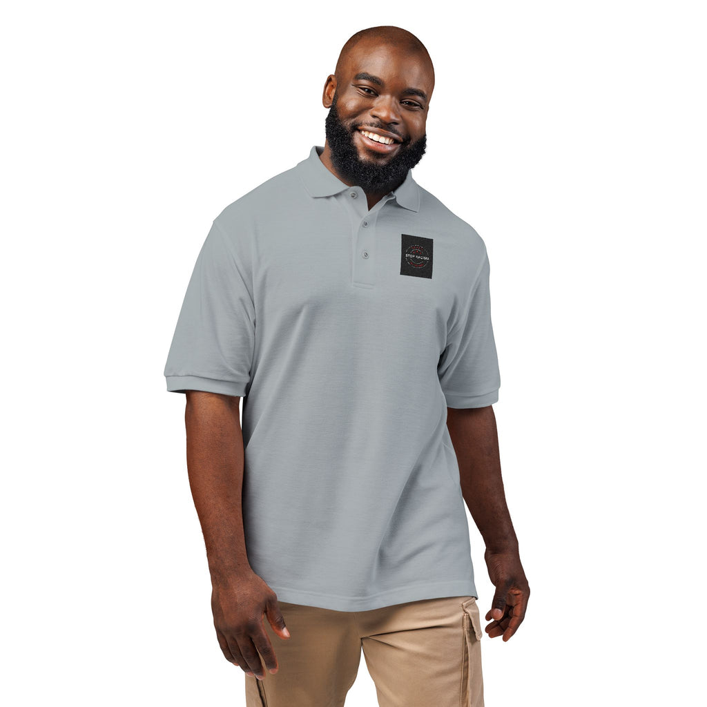 Embroidered 'Just Breathe' White Polo Shirt
