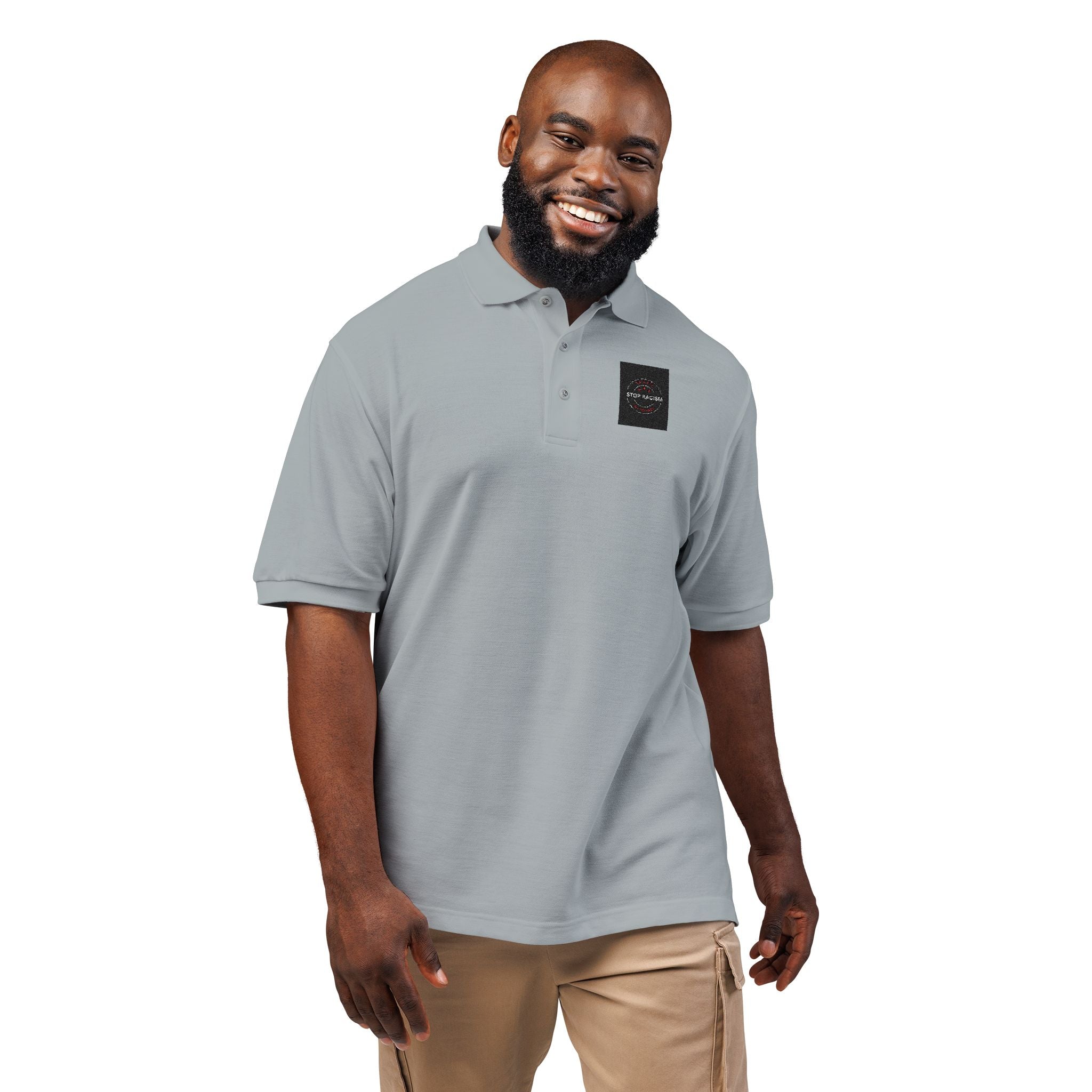 Embroidered 'Just Breathe' White Polo Shirt