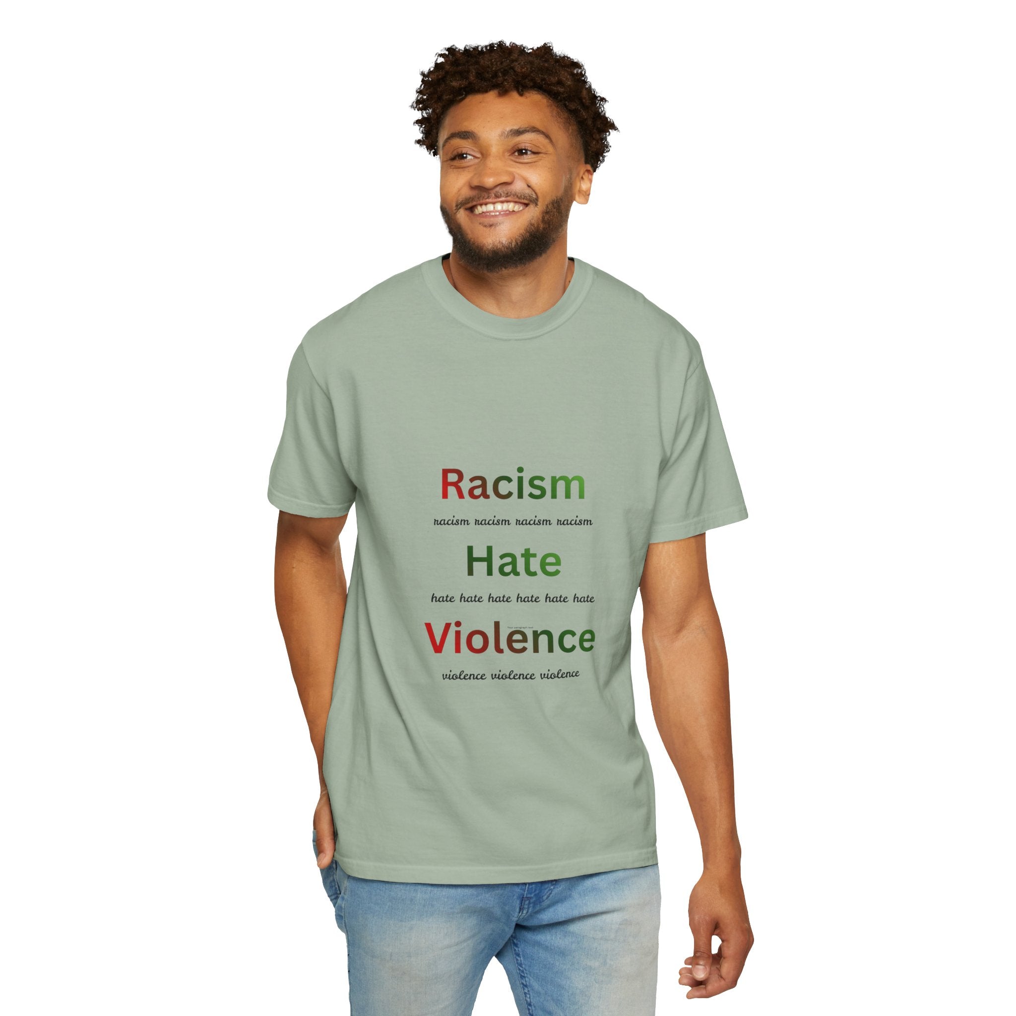 Christian Message T-Shirt — 'Racism Hate Violence' Anti-Hate Tee with John 14:6 Back Quote