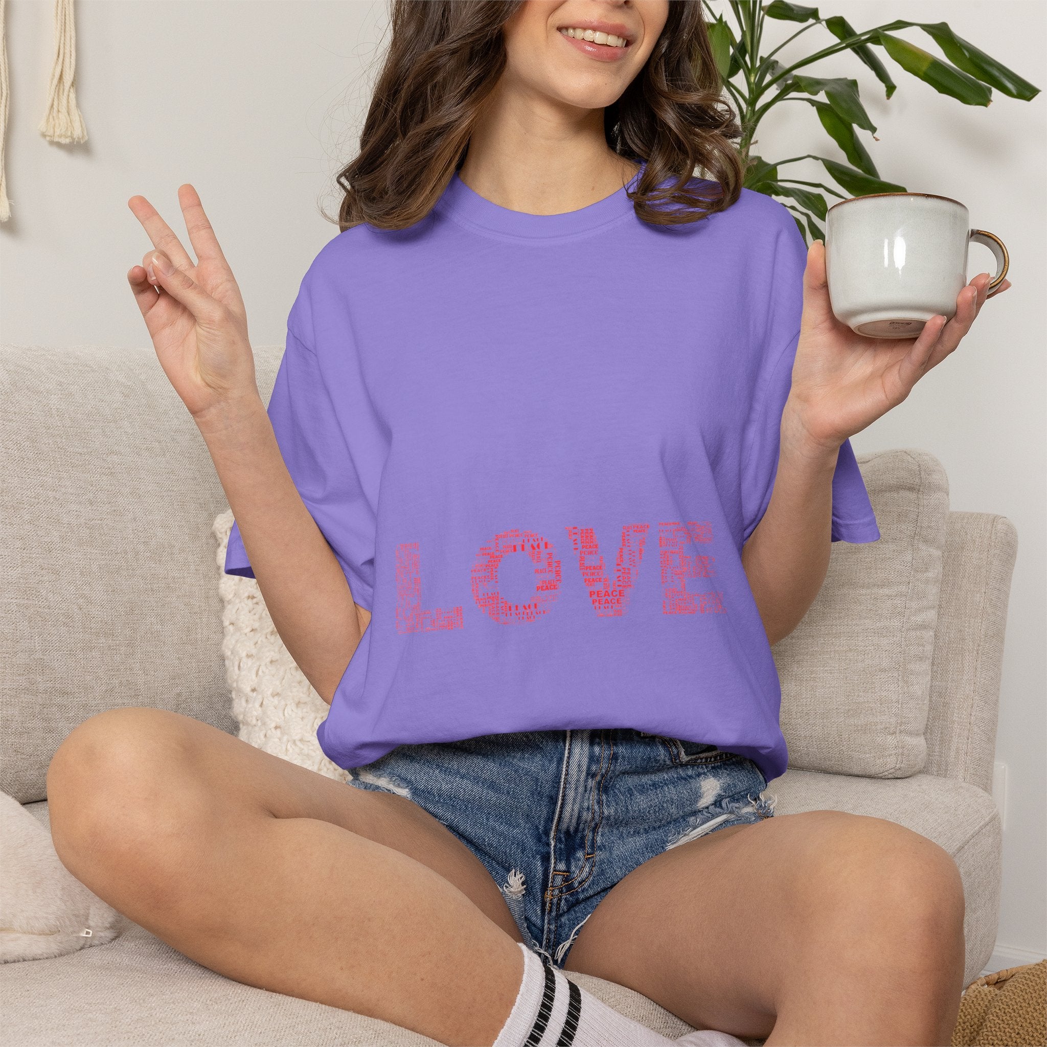 LOVE Graphic T-Shirt — Pink Floral Text Tee for Valentine’s Day & Everyday