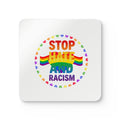 Stop Hate and Racism Cork Coaster Set — Rainbow Pride Drink Coasters (Corkwood)