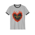 Ringer T-Shirt - Flaming Heart "No Hate, Racism or Violence" Graphic