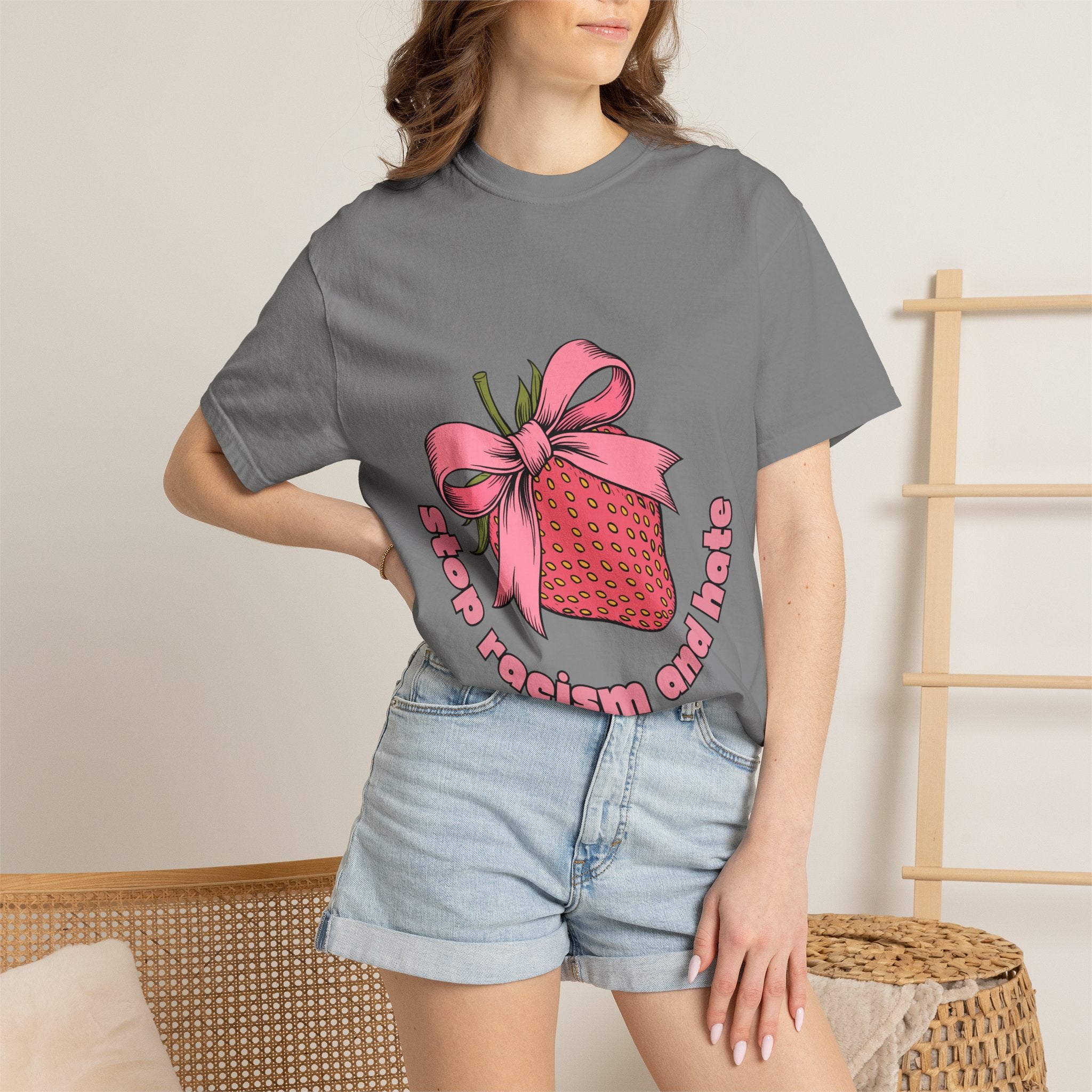 Stop Racism and Hate T-Shirt — Pink Strawberry Gift Graphic Tee