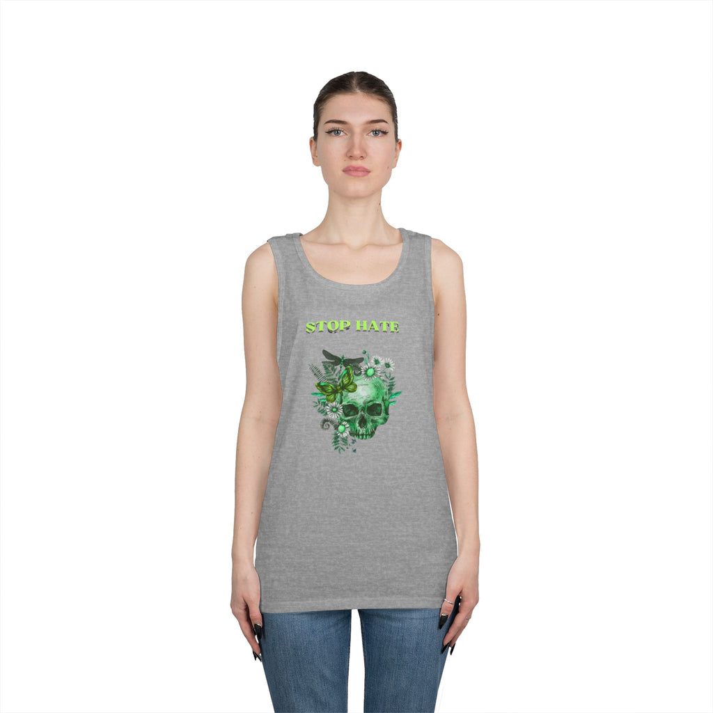 Stop Hate Skull Tank — Green Floral Skull Tank Top