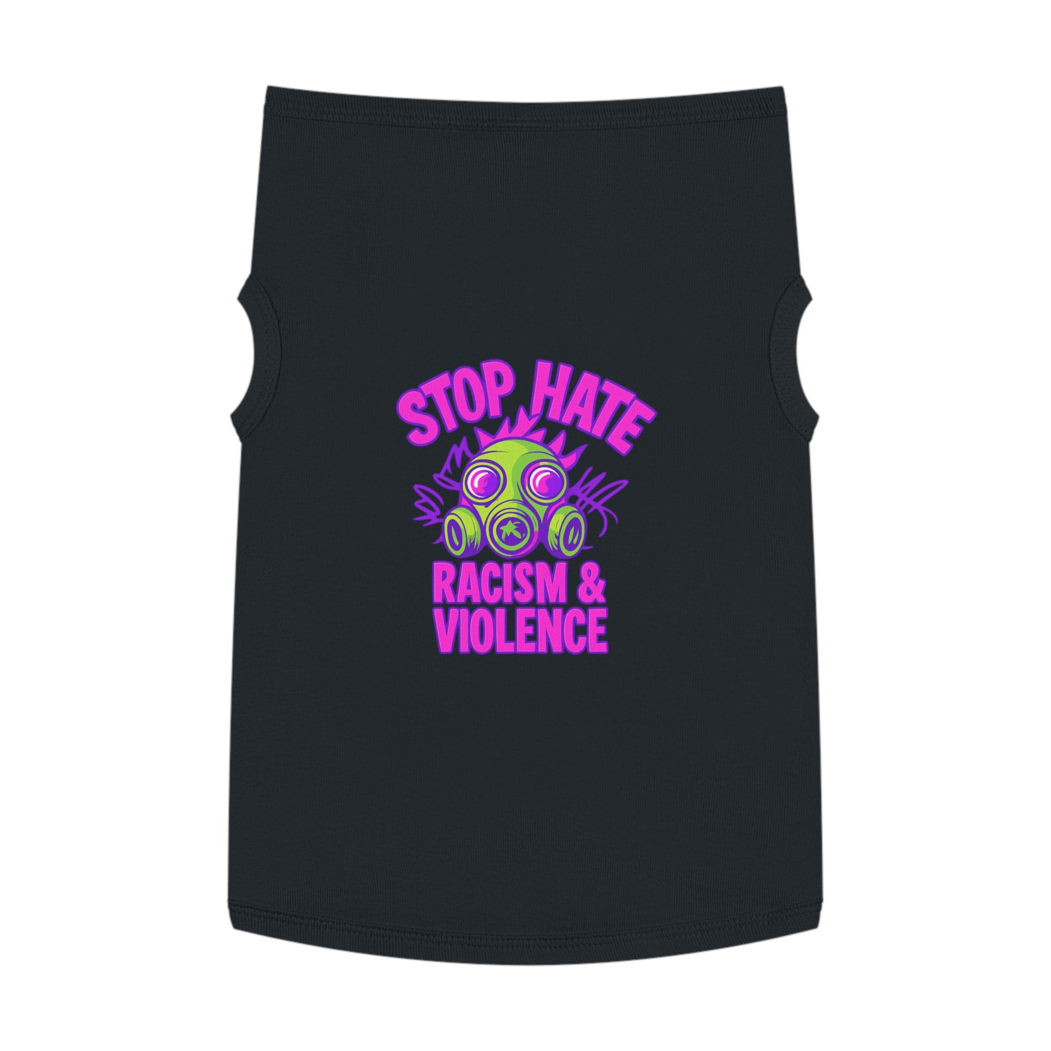 Pet Tank Top — "Stop Hate: Racism & Violence" Neon Gas Mask Anti-Racism Tee for Dogs