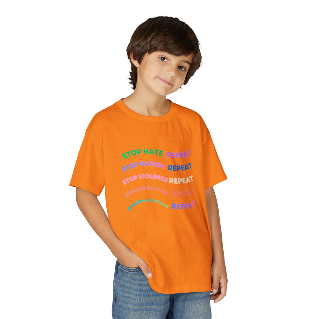 Youth T‑Shirt — "Stop Hate Repeat" Rainbow Anti-Bullying Tee