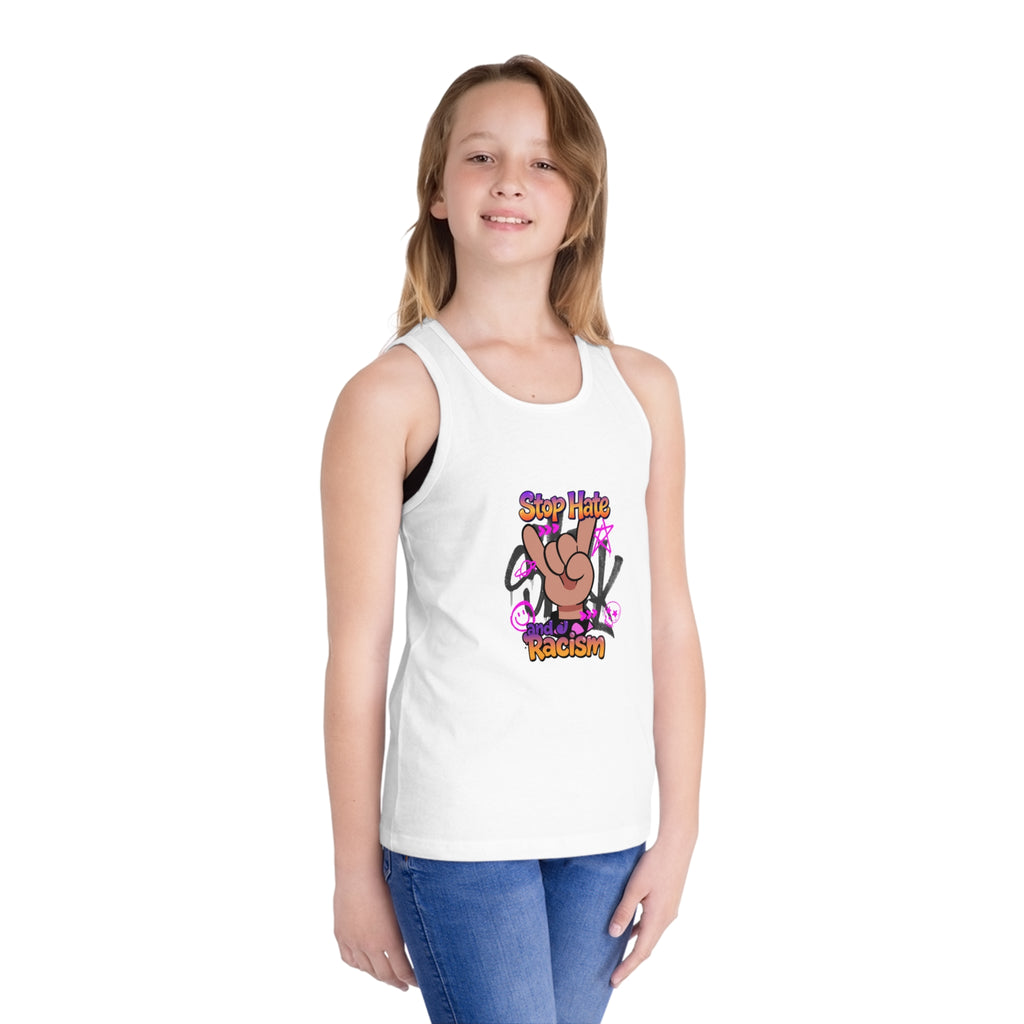Stop Hate Racism Kids Tank Top — Peace Sign Anti-Racism Graphic