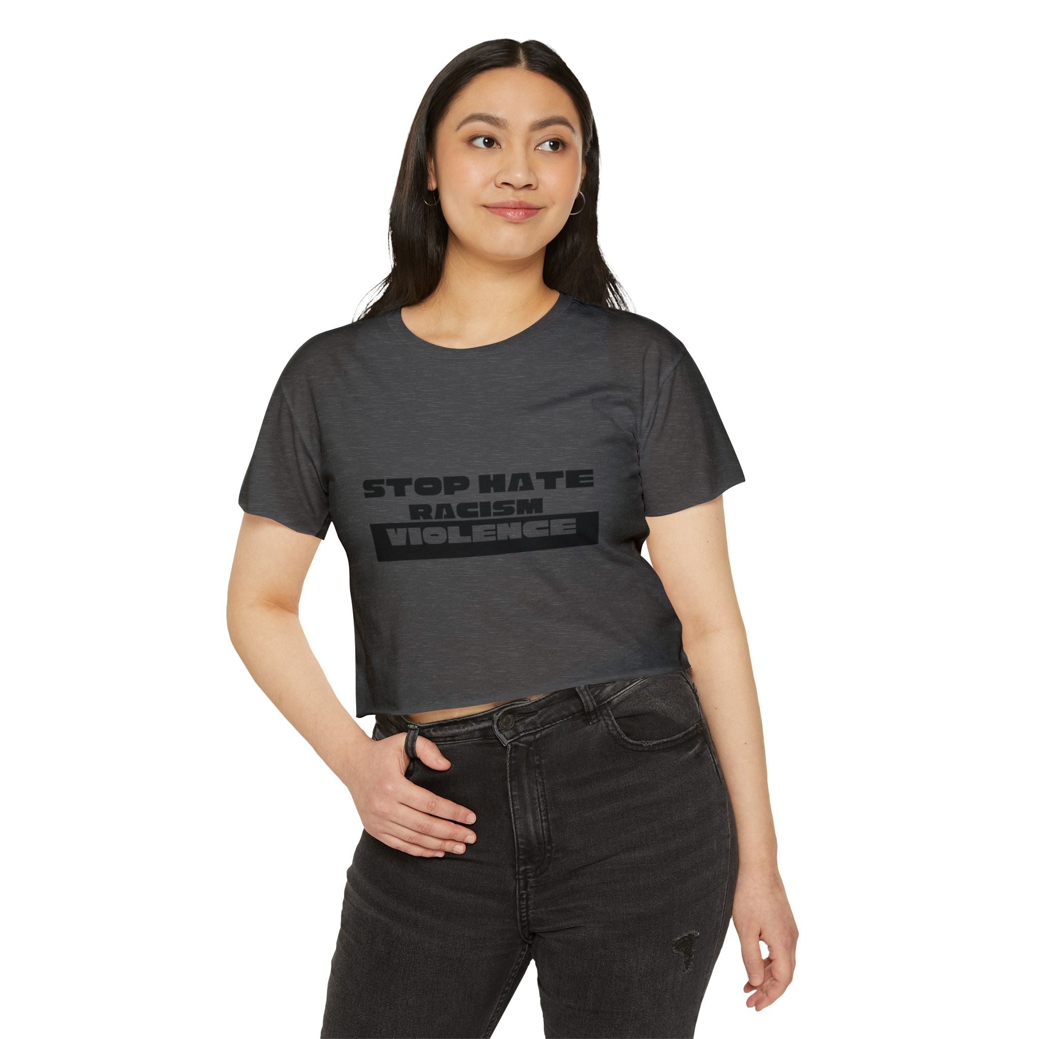 Stop Hate Racism Violence Crop Top — Women's Protest Festival Tee