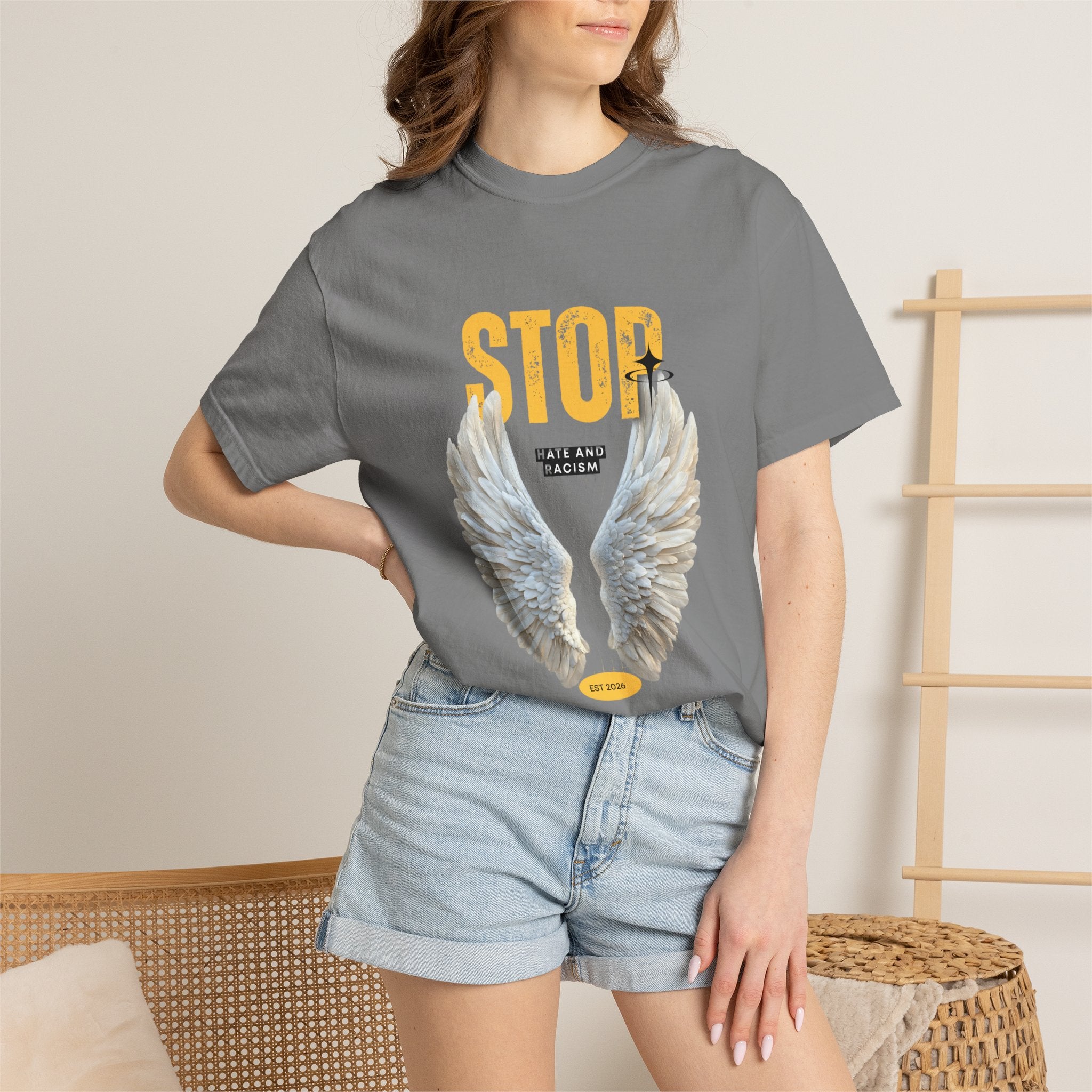 Angel Wings "STOP" Graphic T‑Shirt