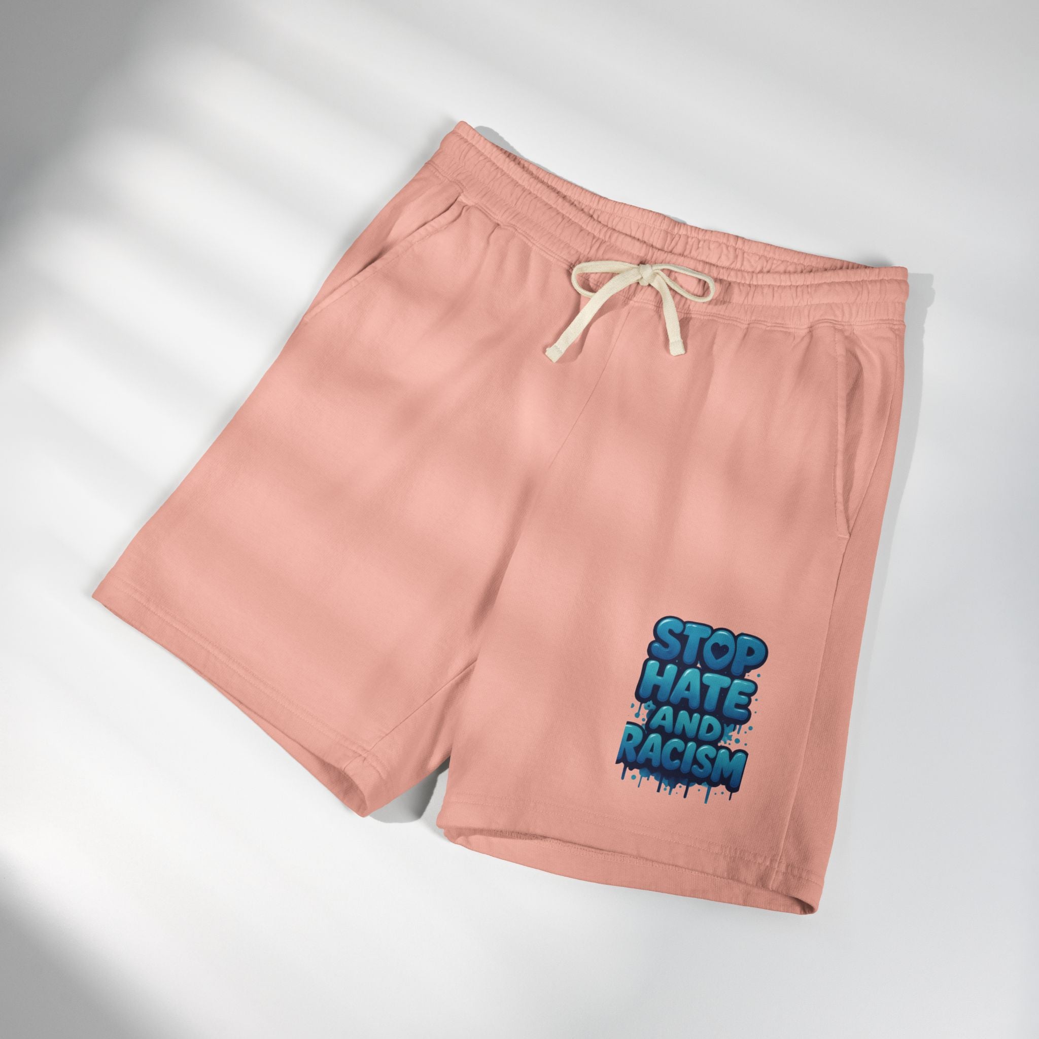 Stop Hate and Racism Fleece Sweat Shorts — Garment-Dyed Lightweight Lounge Shorts