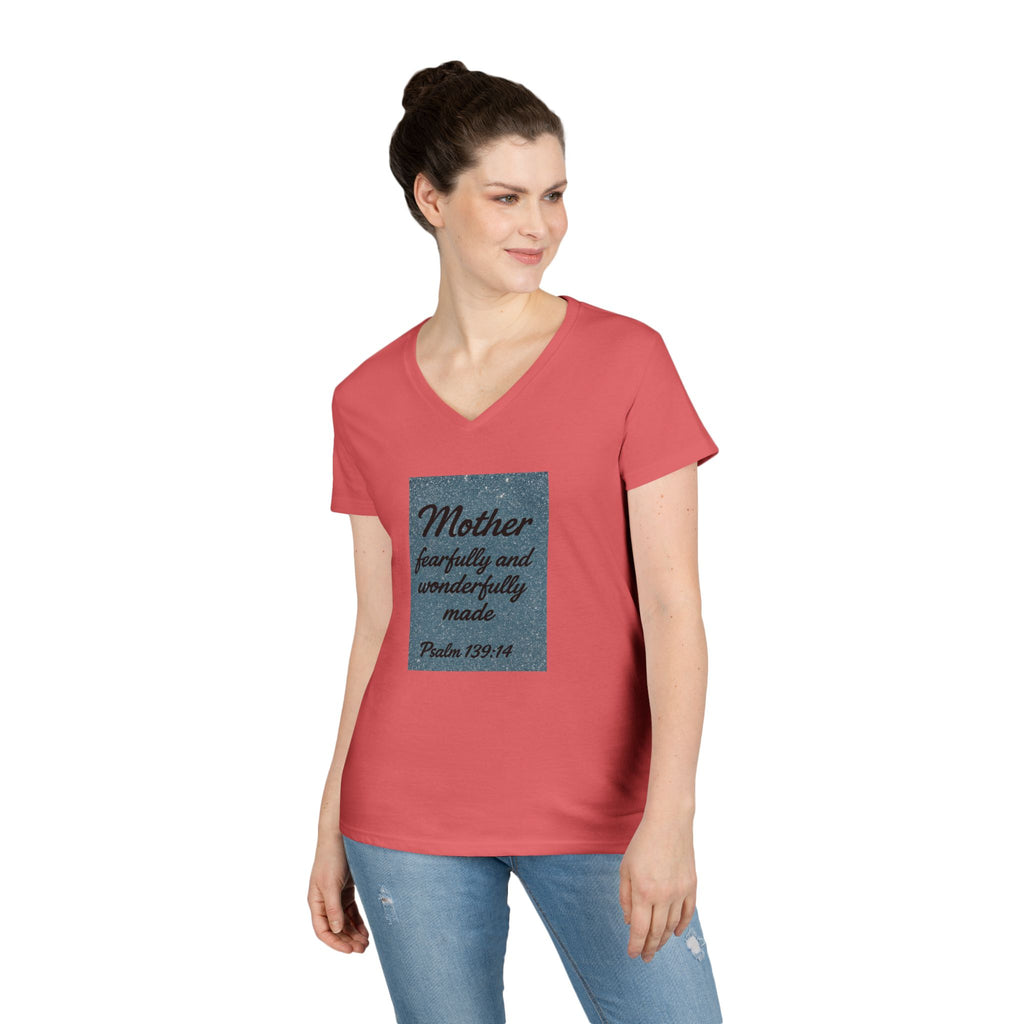 Mother 'Fearfully and Wonderfully Made' V‑Neck Tee — Psalm 139:14 Christian Mom Shirt