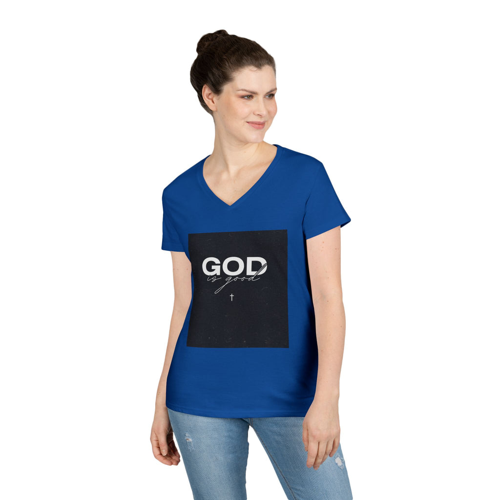 Faith Graphic V-Neck Tee — "GOD" Script Design