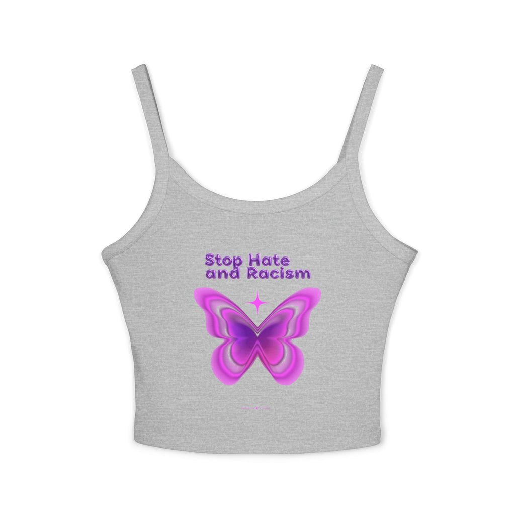Stop Hate and Racism Butterfly Tank Top — Women's Pink Activist Crop