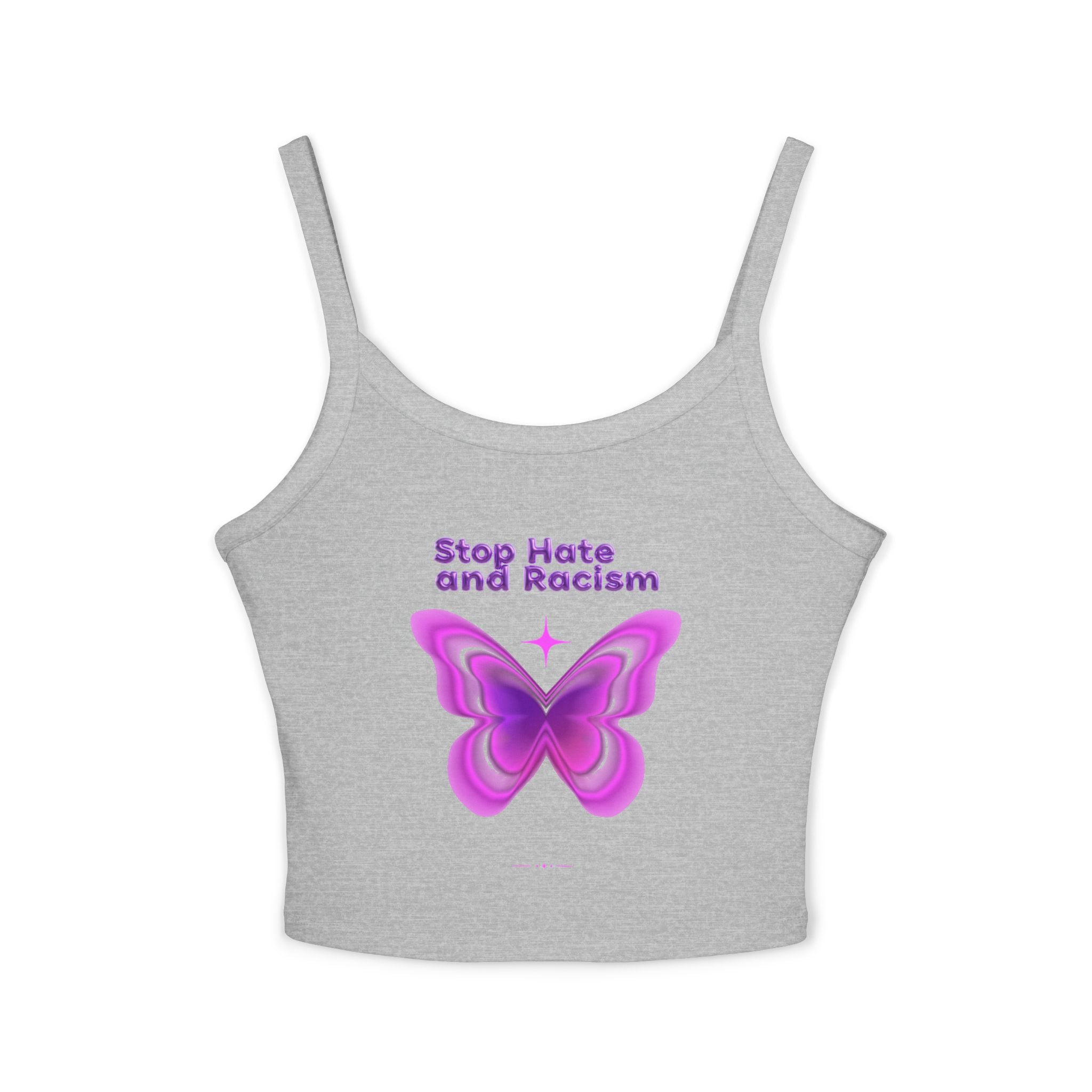 Stop Hate and Racism Butterfly Tank Top — Women's Pink Activist Crop