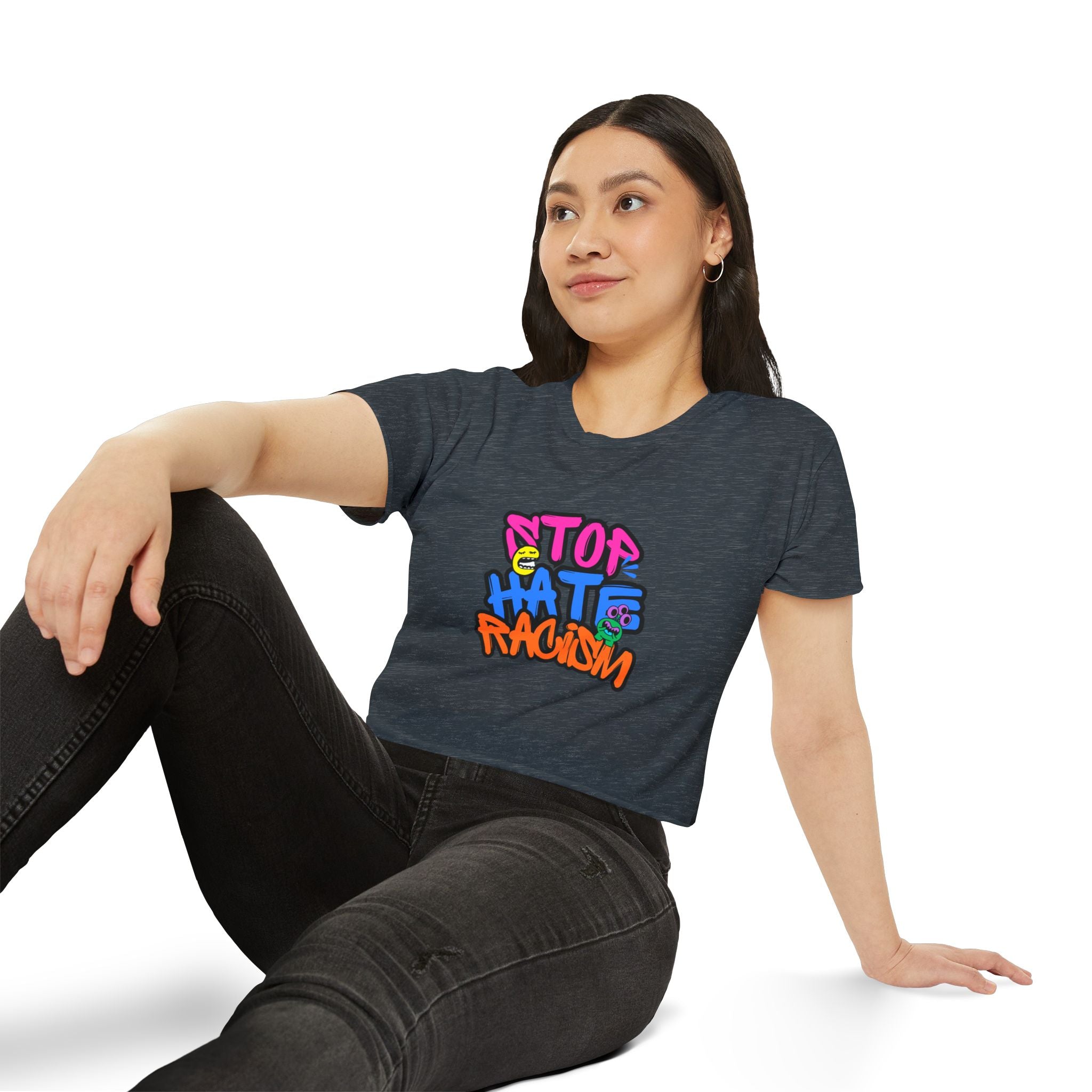 Crop Top — "Stop Hate Racism" Colorful Graffiti Festival Tee