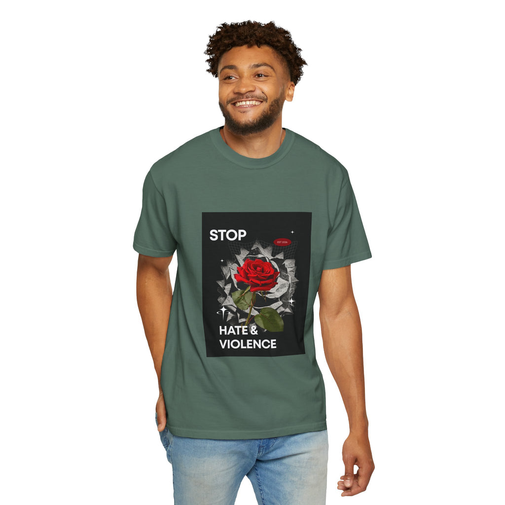 Stop Hate & Violence T-Shirt — Rose Protest Graphic Tee