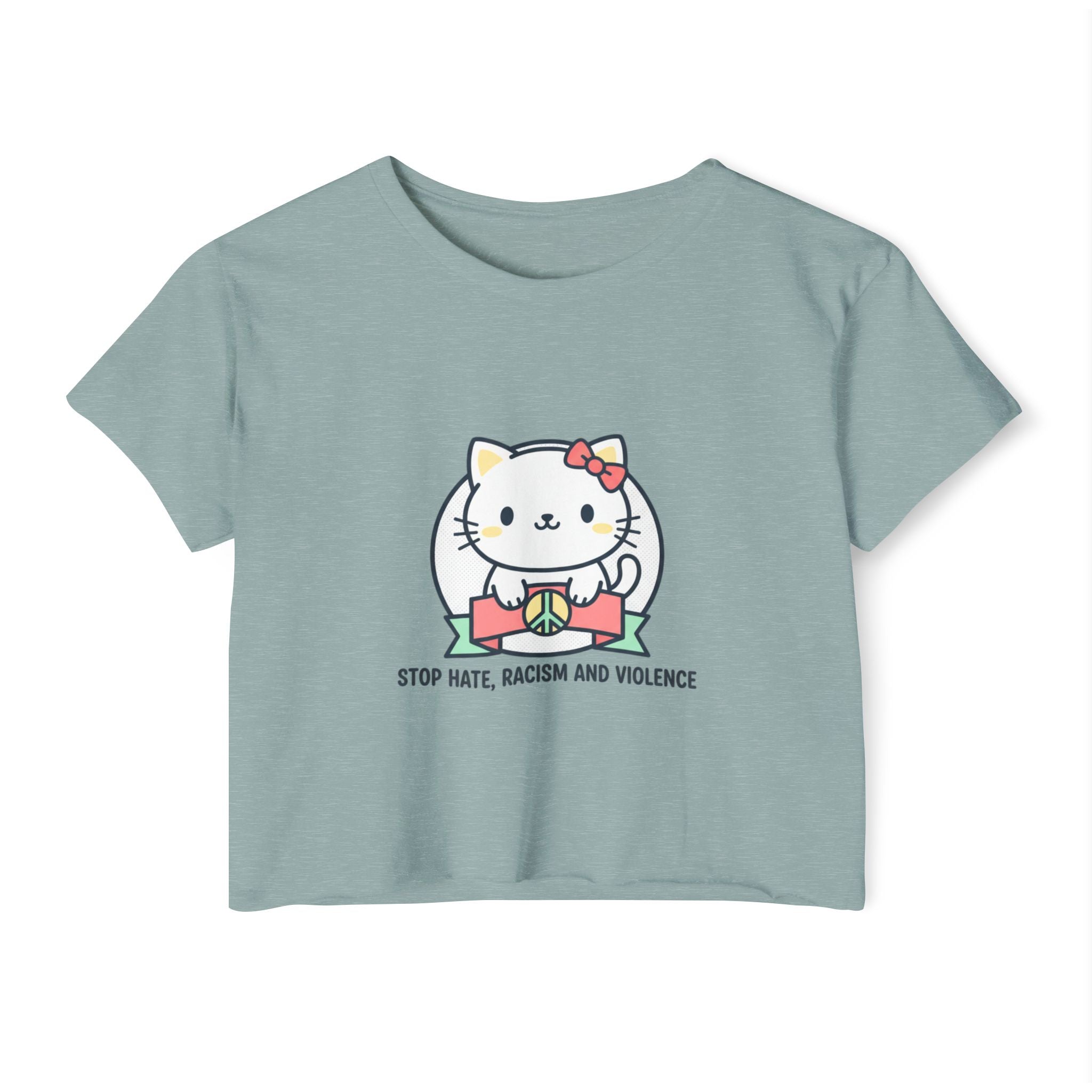 Cute Cat Crop Top — "Stop Hate, Racism and Violence" Festival Tee