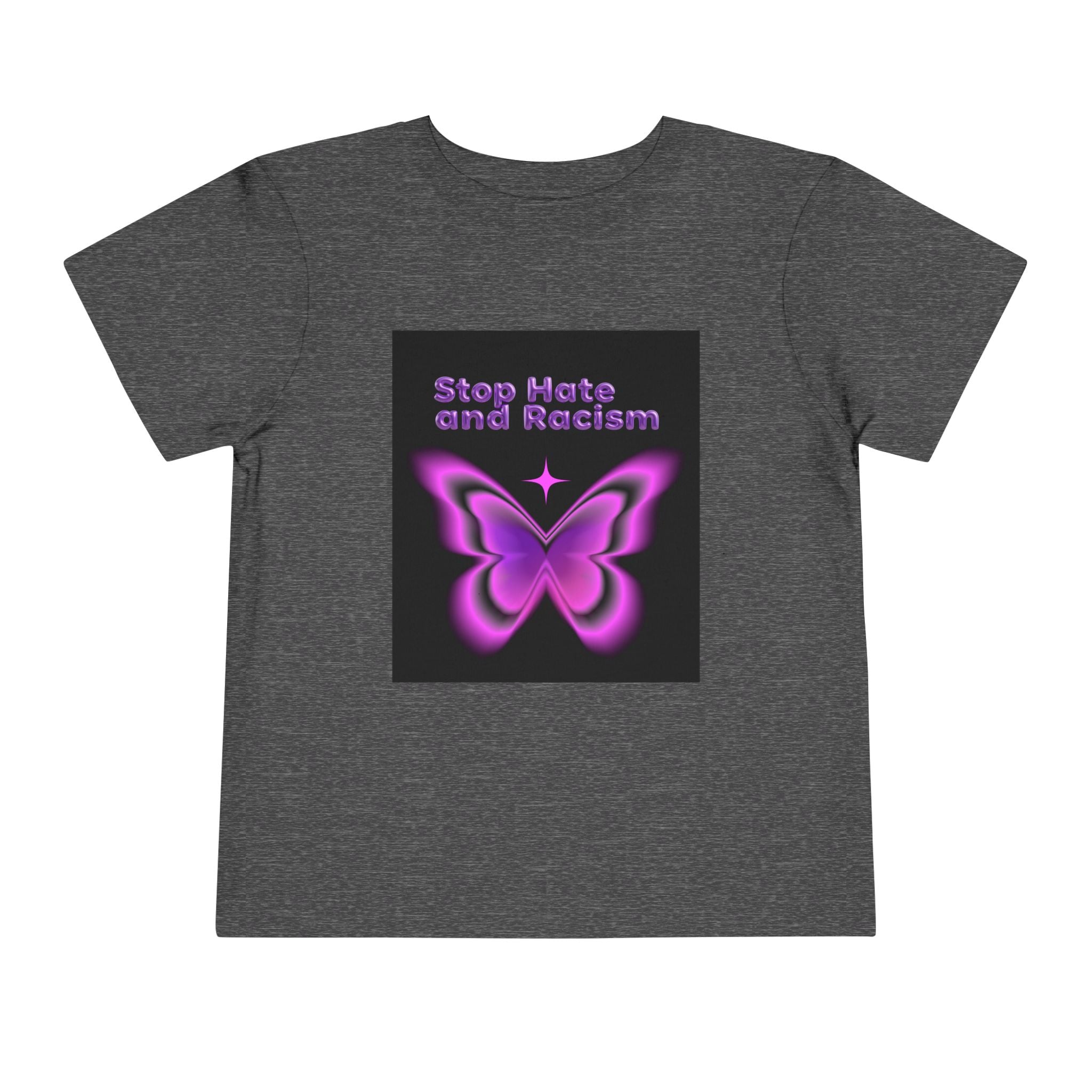 Stop Hate and Racism Toddler Tee — Purple Butterfly Anti-Racism Shirt